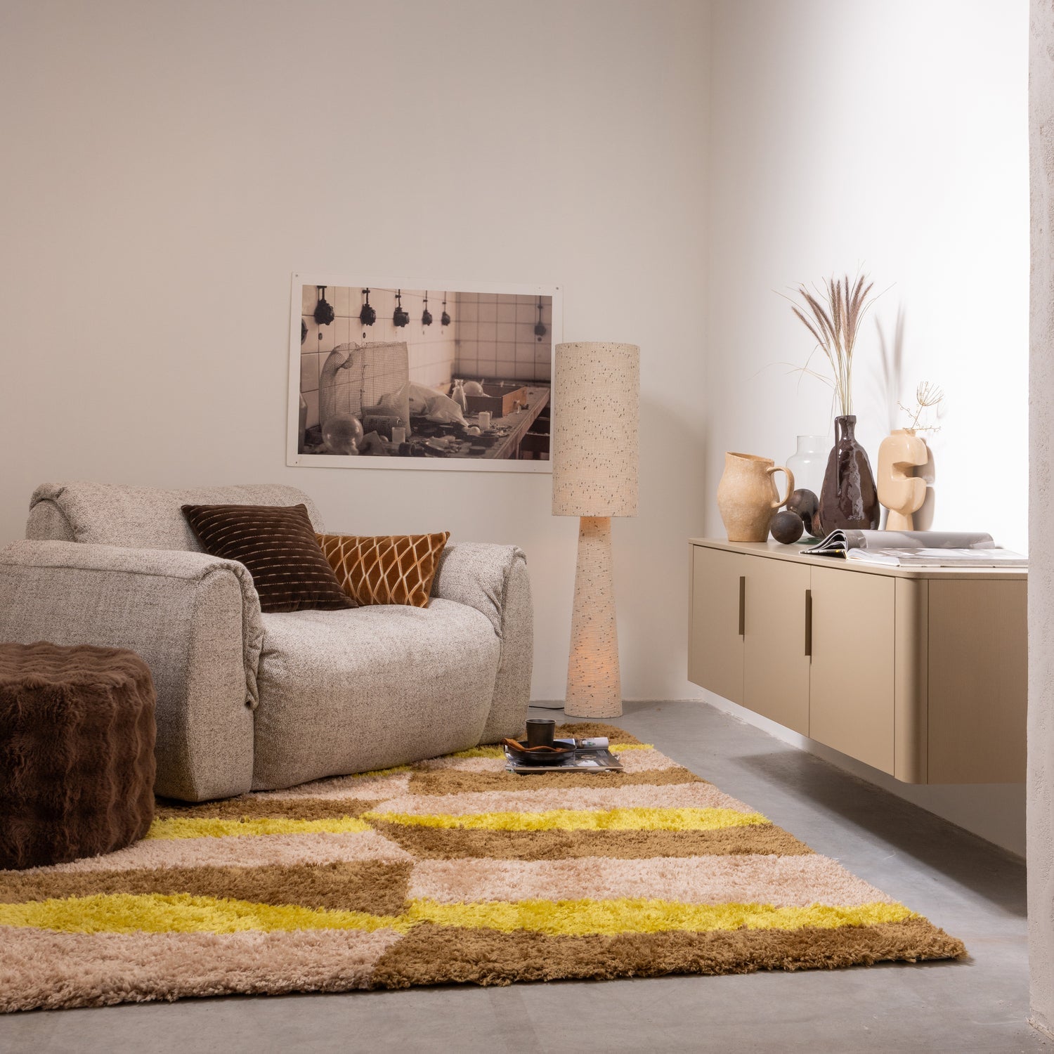 Lampa podłogowa LOFT kremowy z czarnymi kropkami