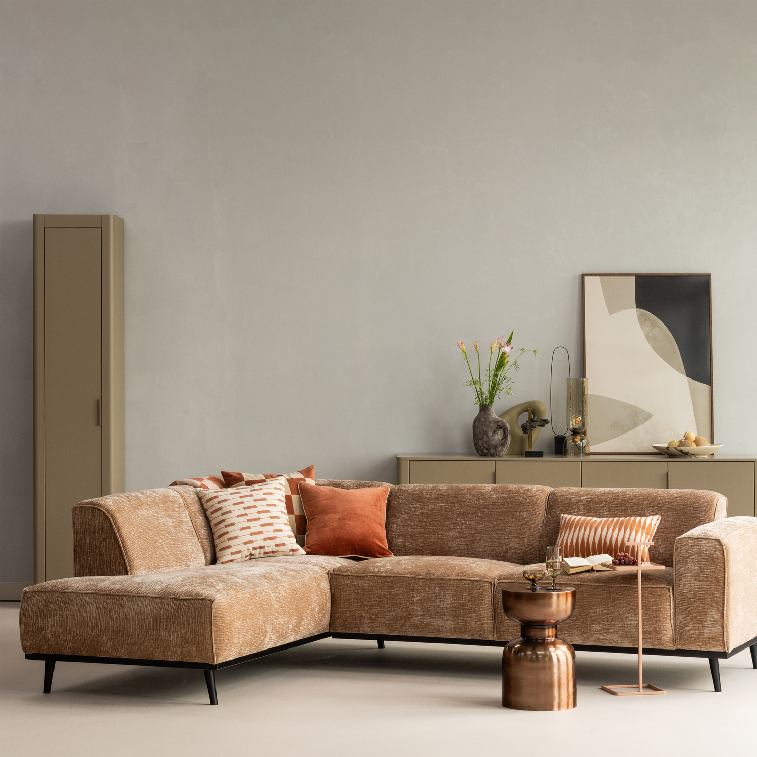 Sofa 3-sitzig STATEMENT dunkelbeige Chenille