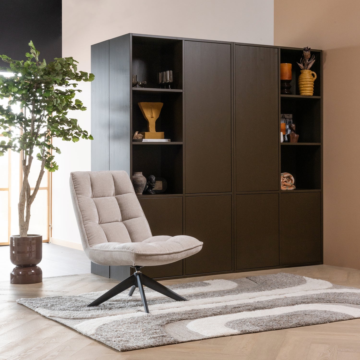 JOUKE Light Beige Chenille Swivel Armchair