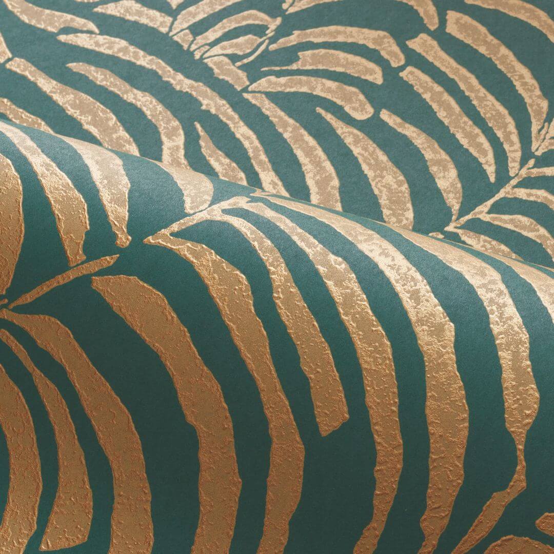 Non-woven wallpaper with a plant motif NOBILE - JASPE/DORÉ green with gold