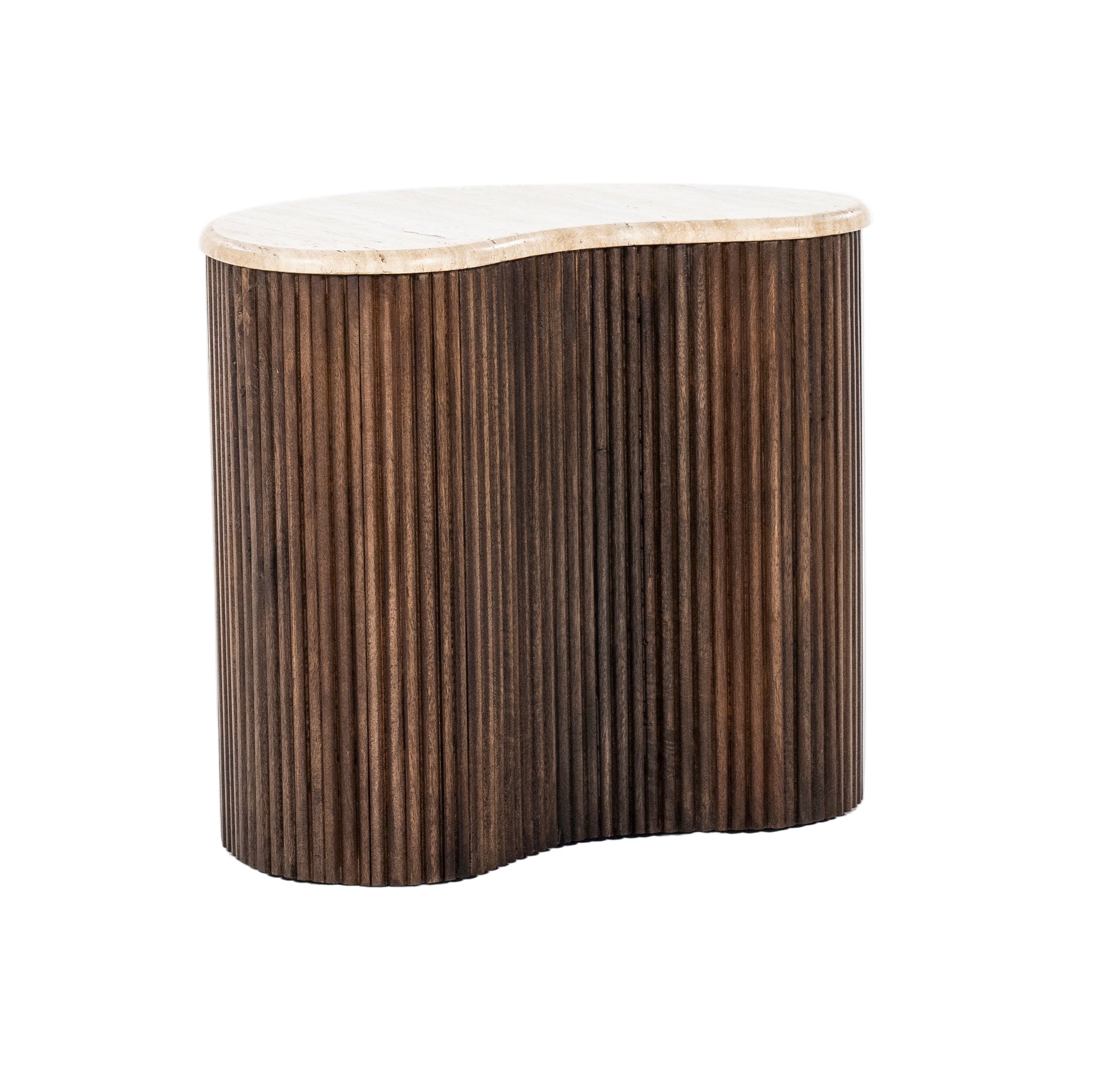 MARI side table made of mango wood with a travertine top