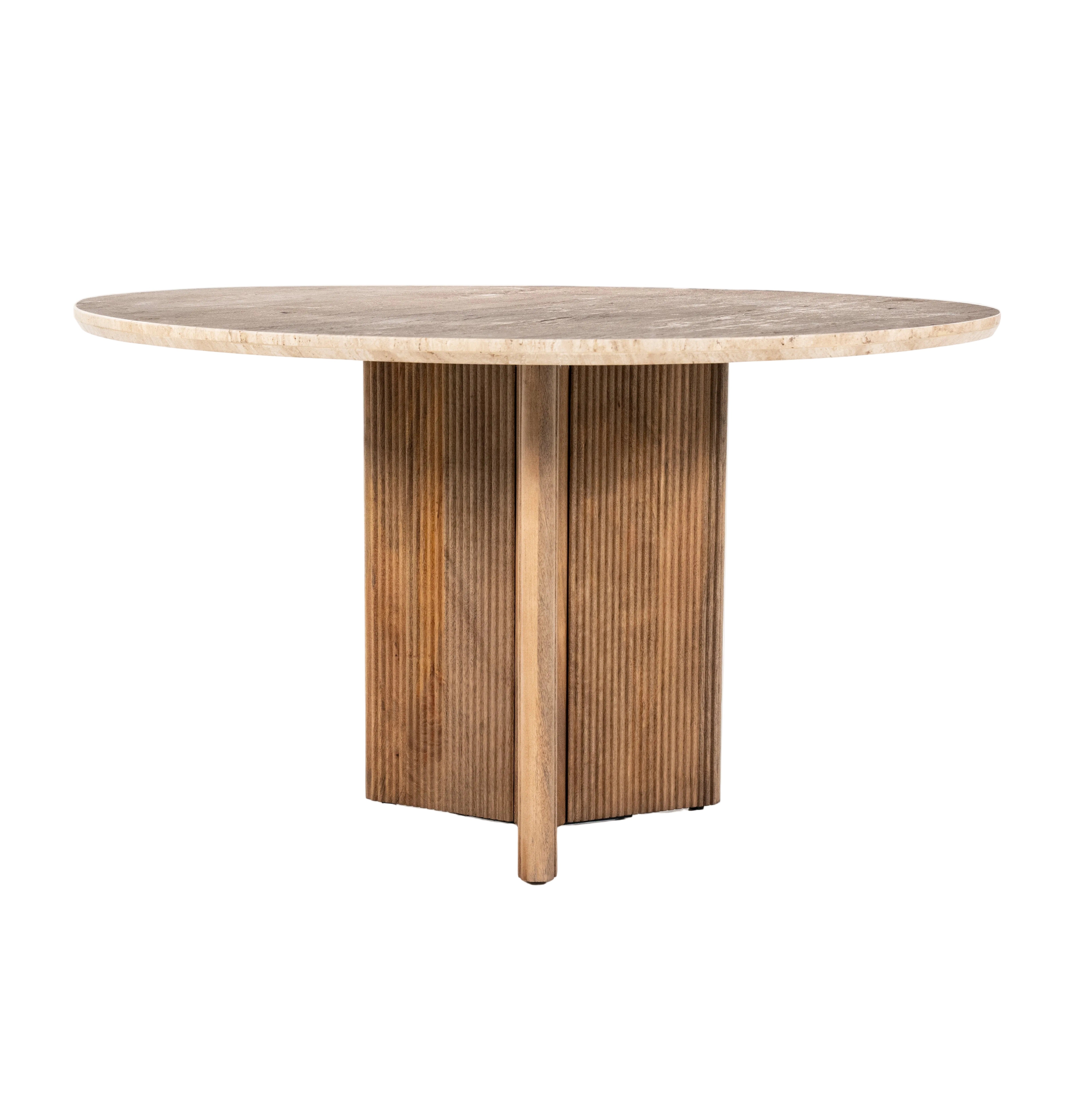 Round Table SARA Light Beige Travertine with Mango Wood