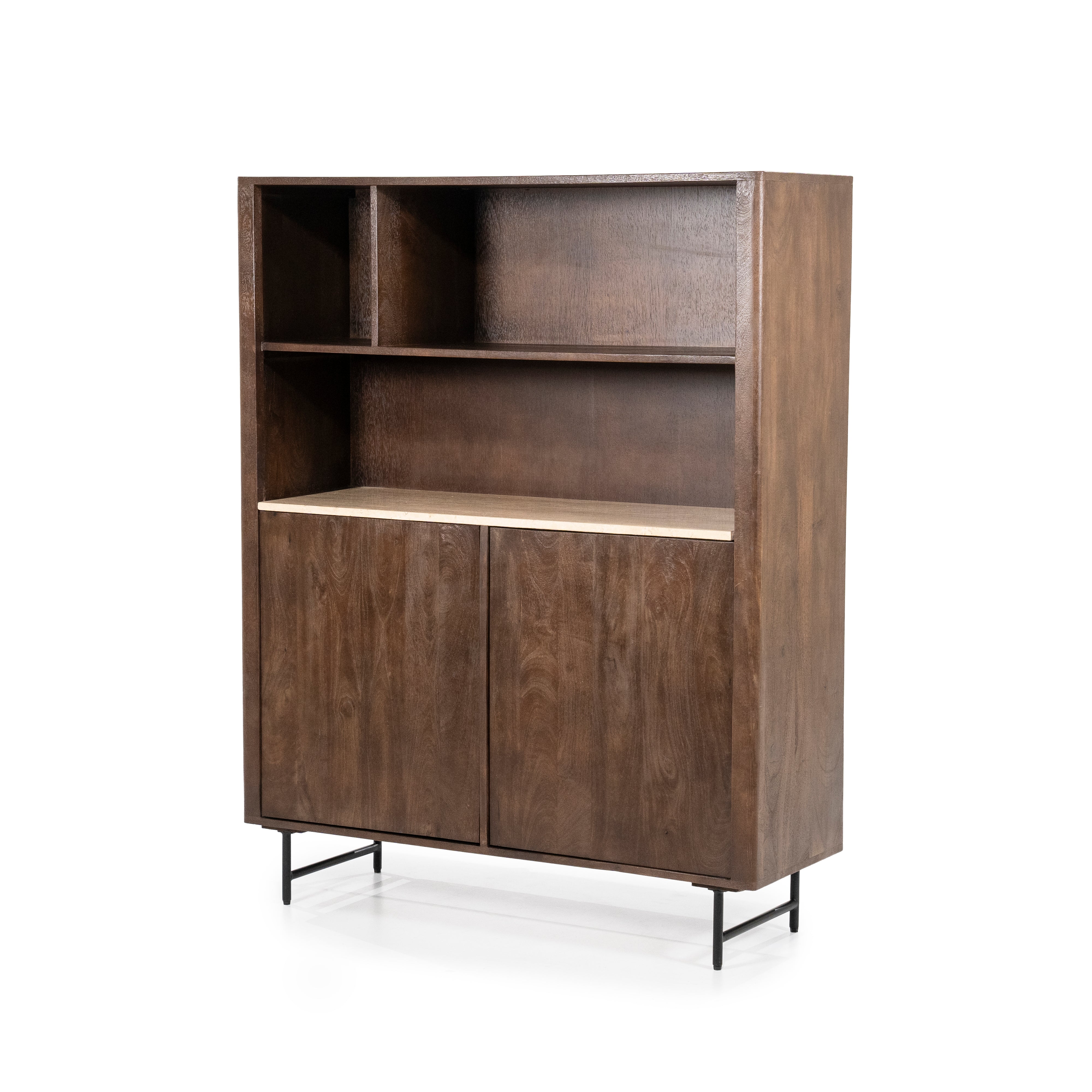 LIO Shelf brown mango wood with travertine