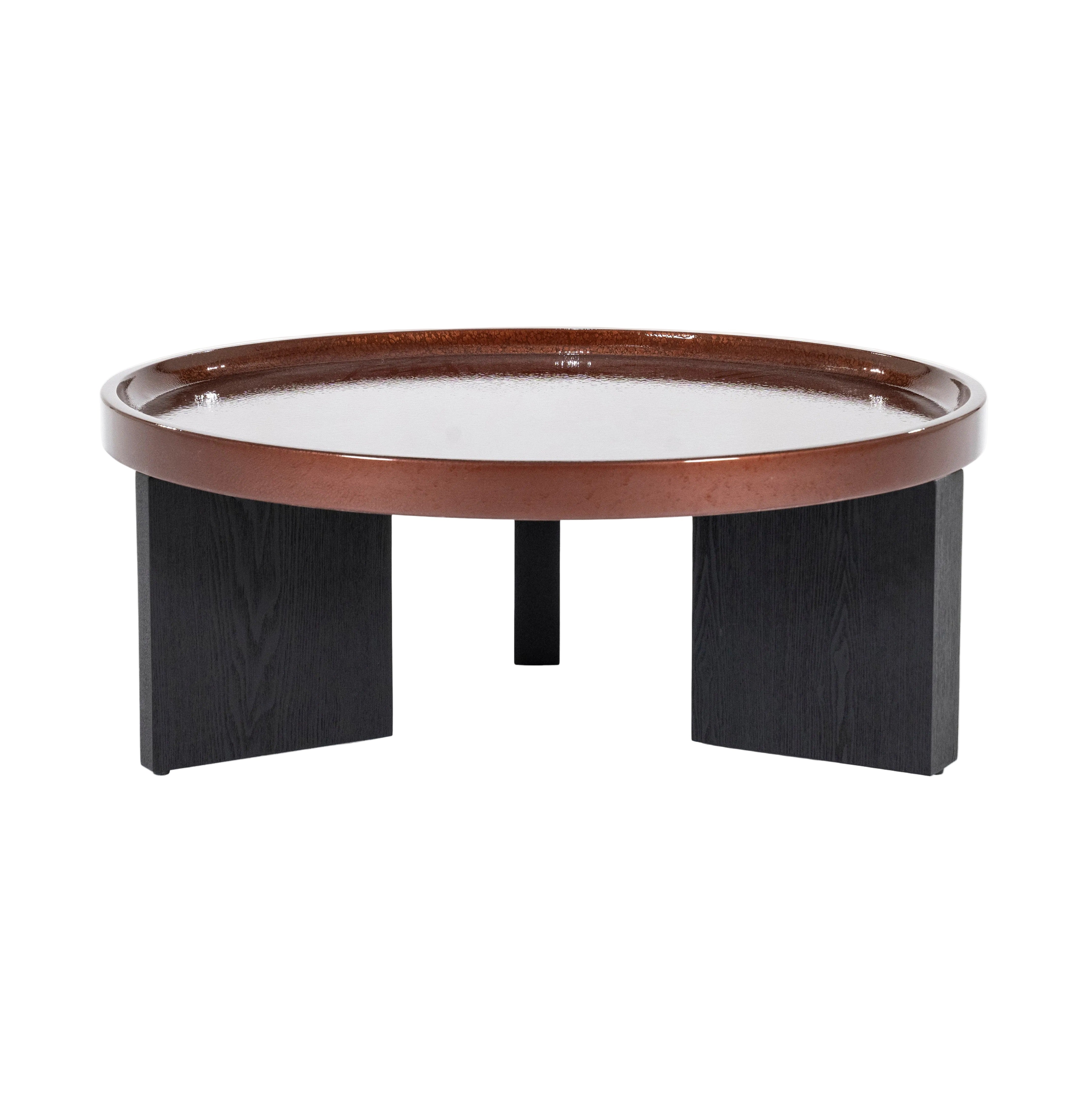 MAYSON burgundy coffee table with wooden base