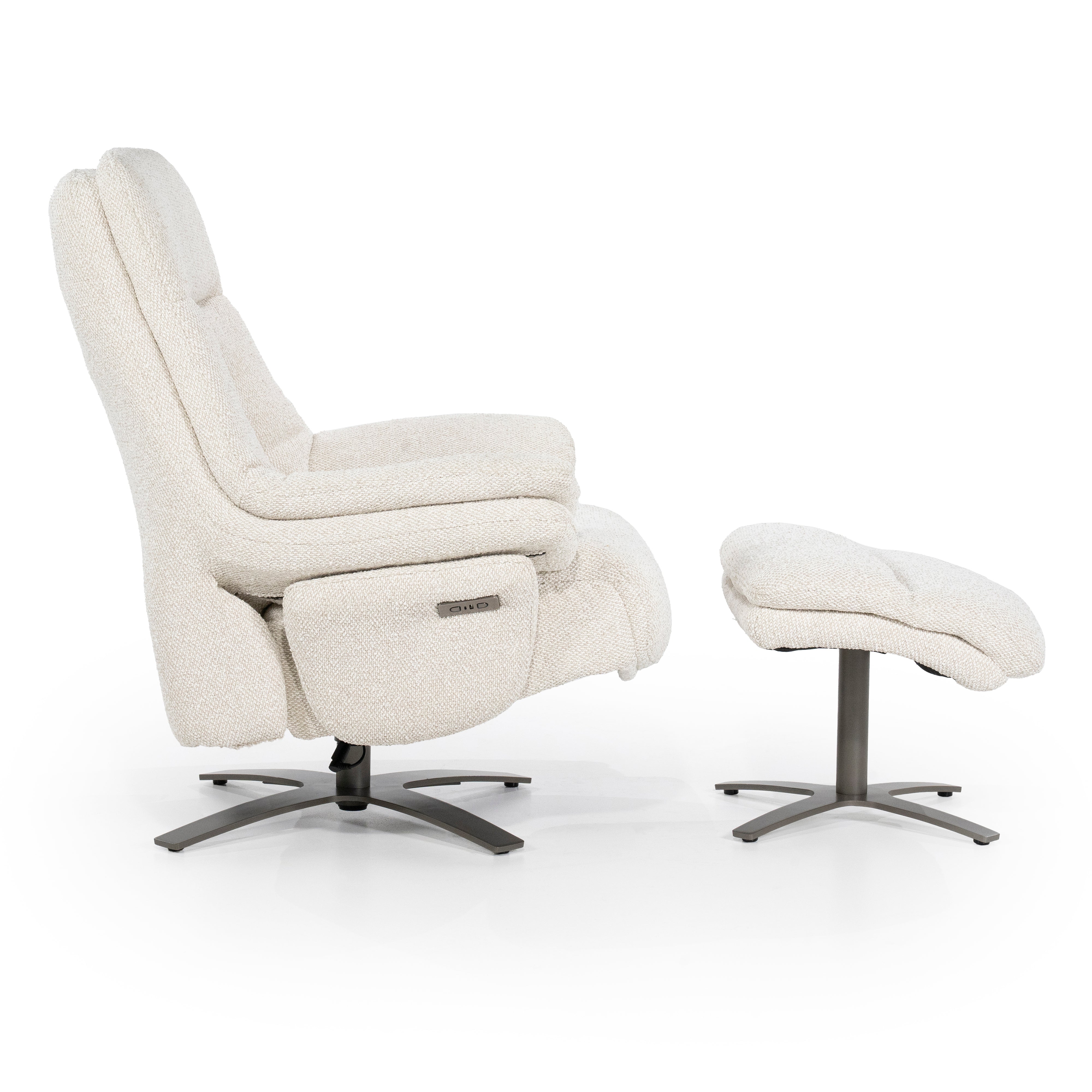 CALEB beige armchair with black base and footrest