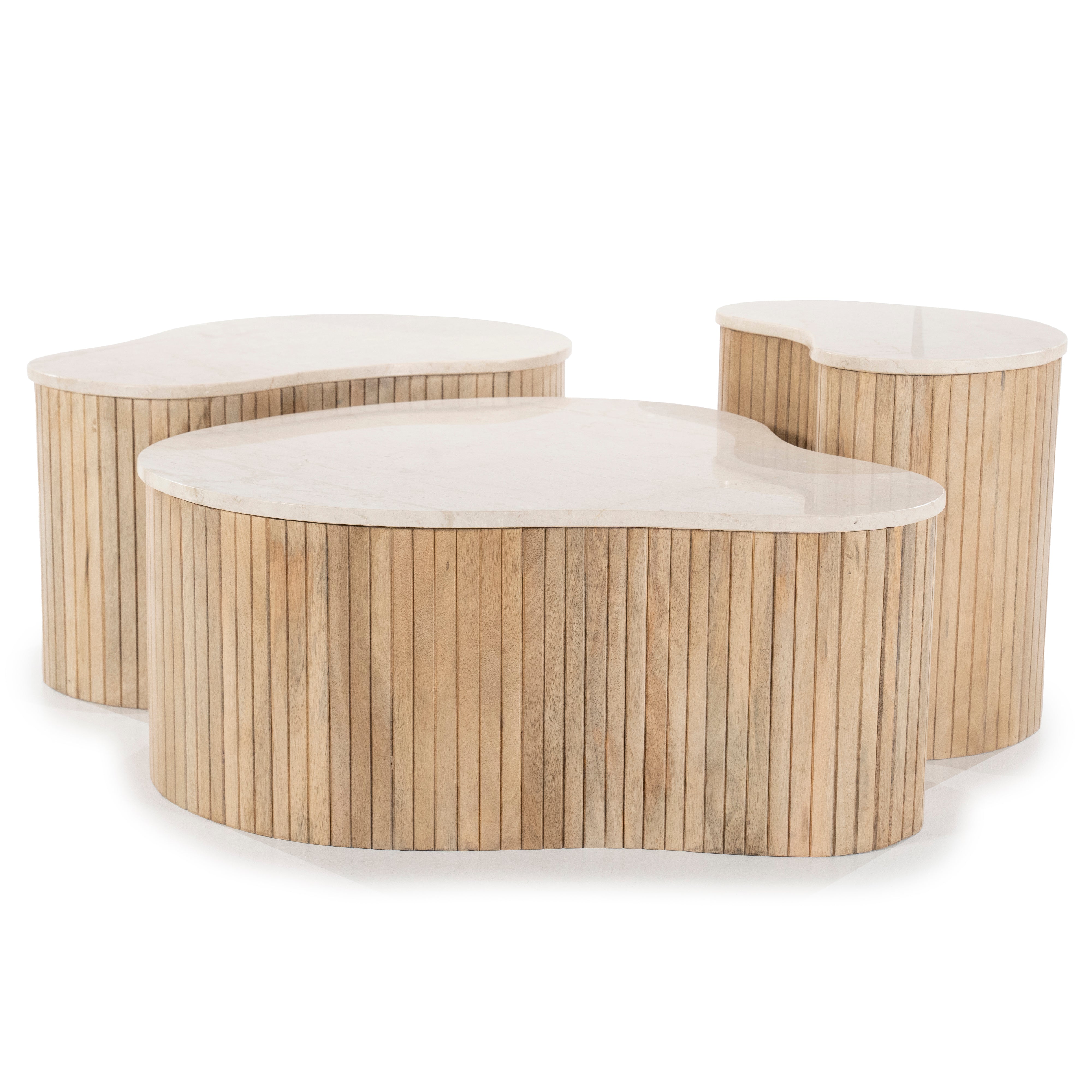 KIRA coffee table made of mango wood with a marble top