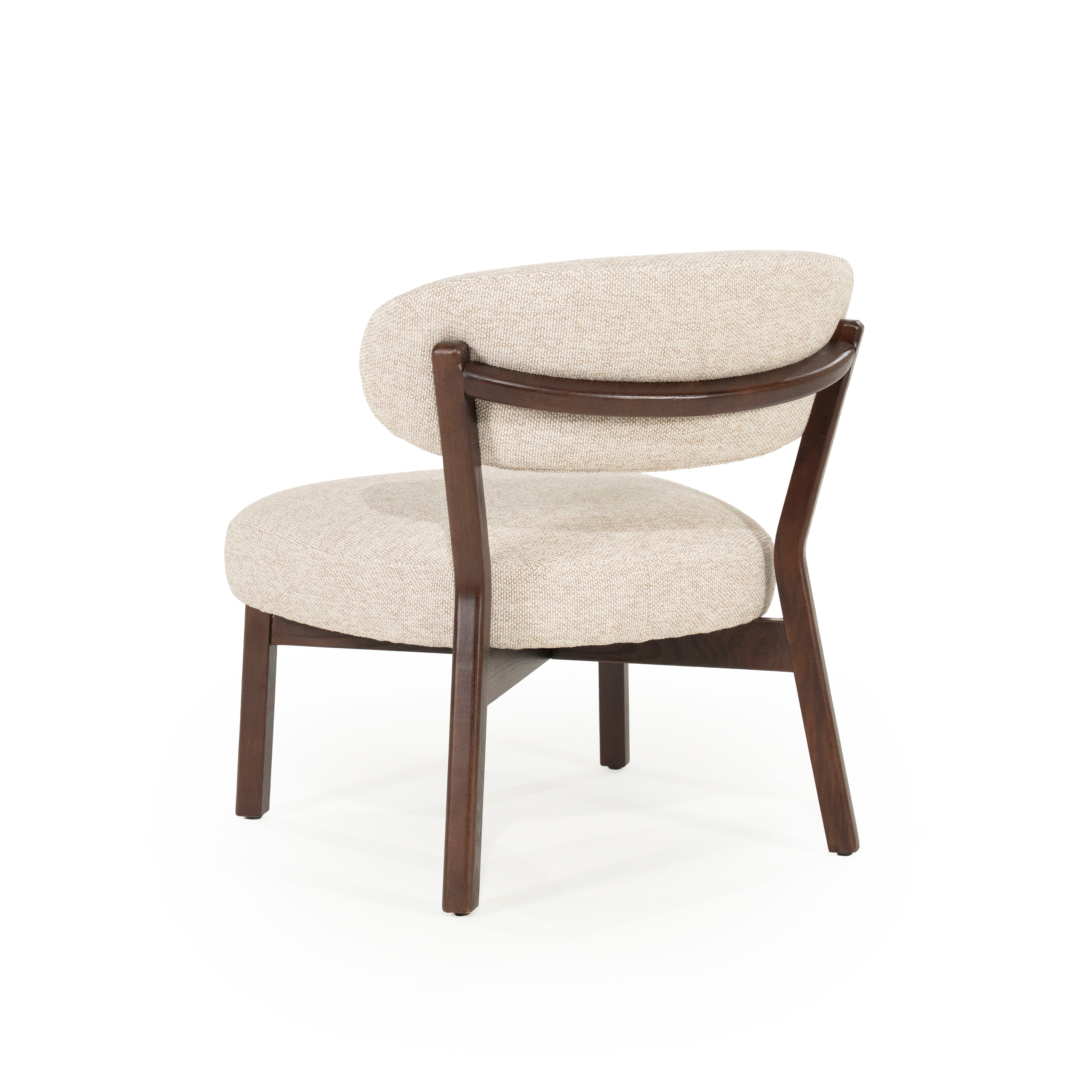 MIKKY Beige Armchair with Dark Wooden Base
