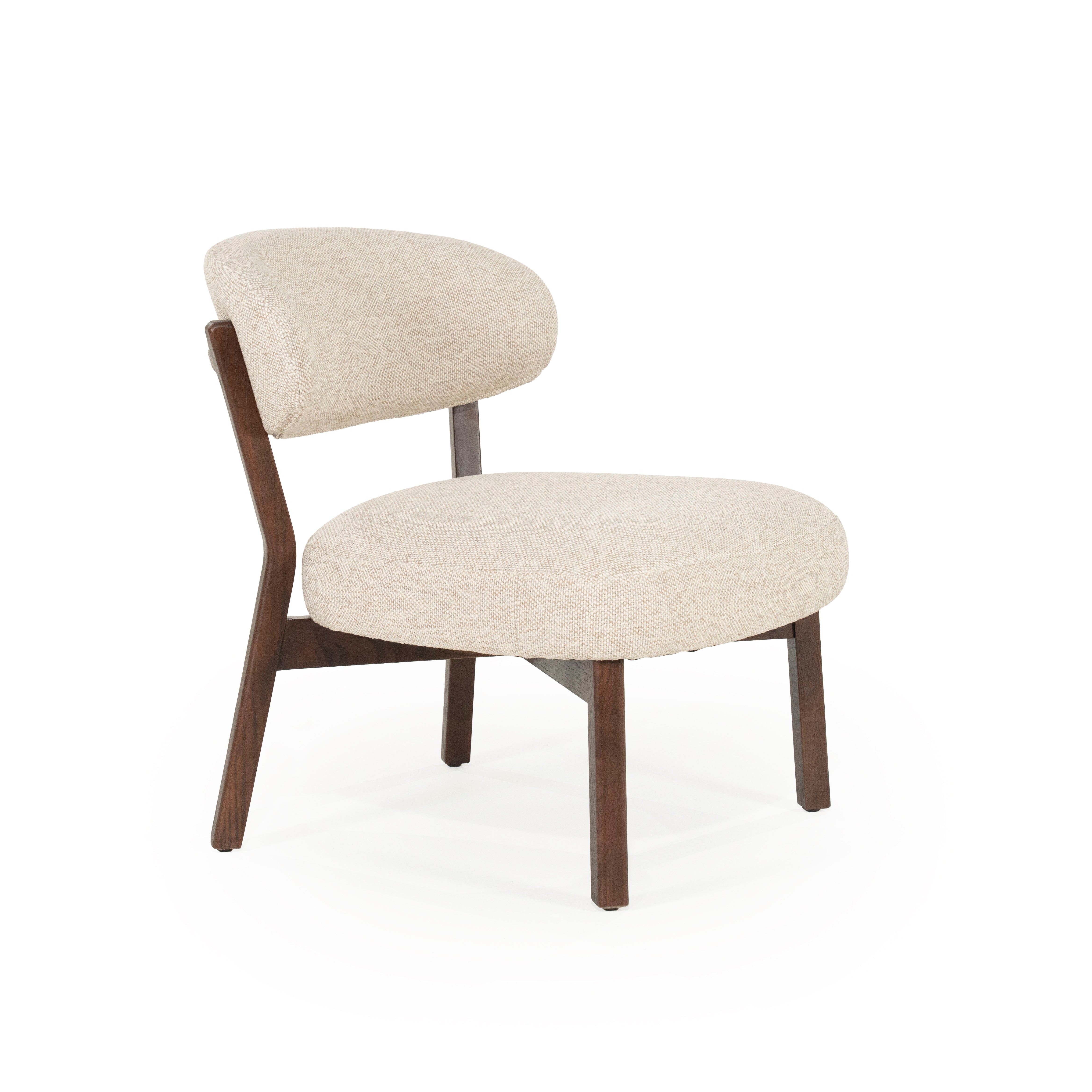 MIKKY Beige Armchair with Dark Wooden Base
