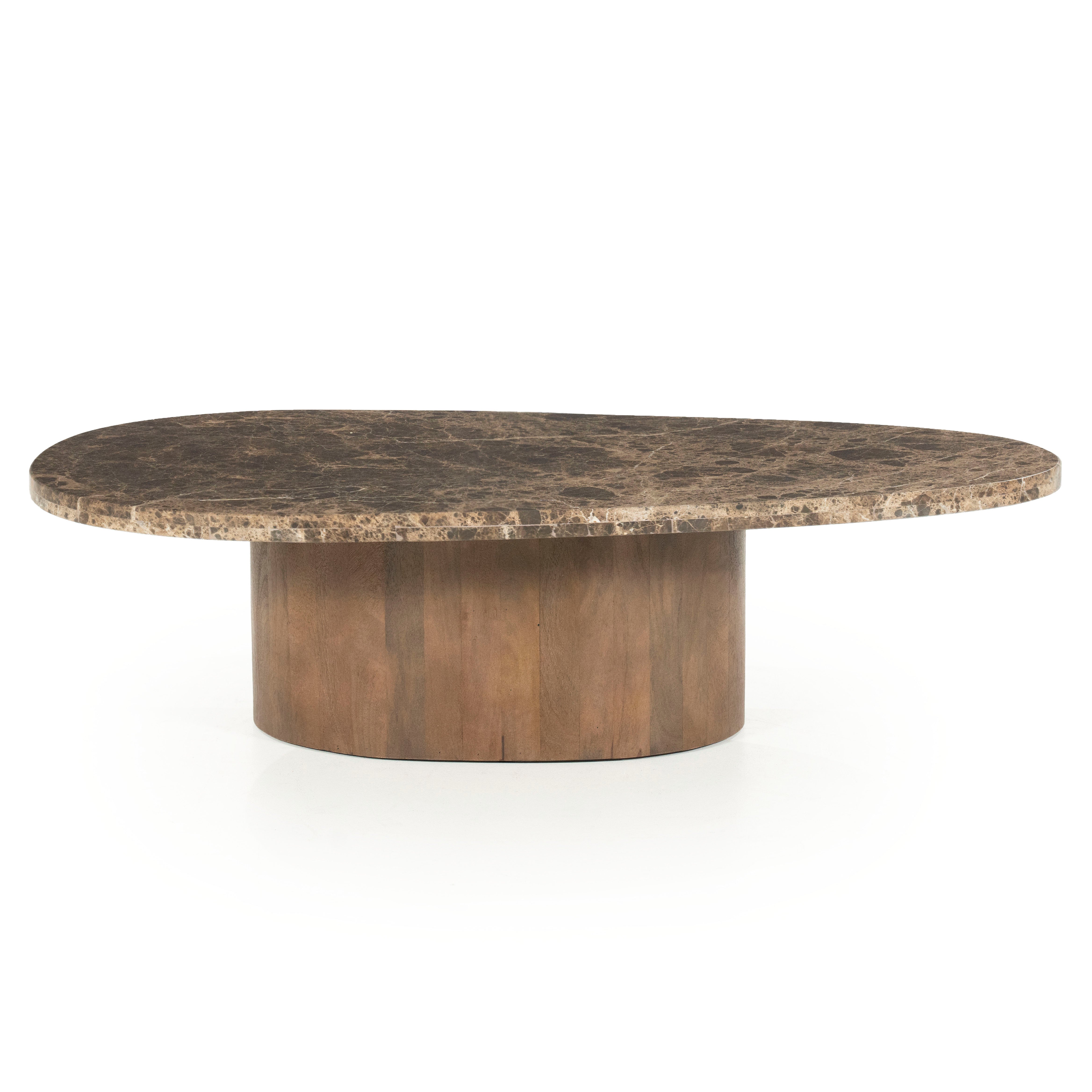 Couchtisch BRADLEY dunkelbrauner Marmor mit Holzgestell