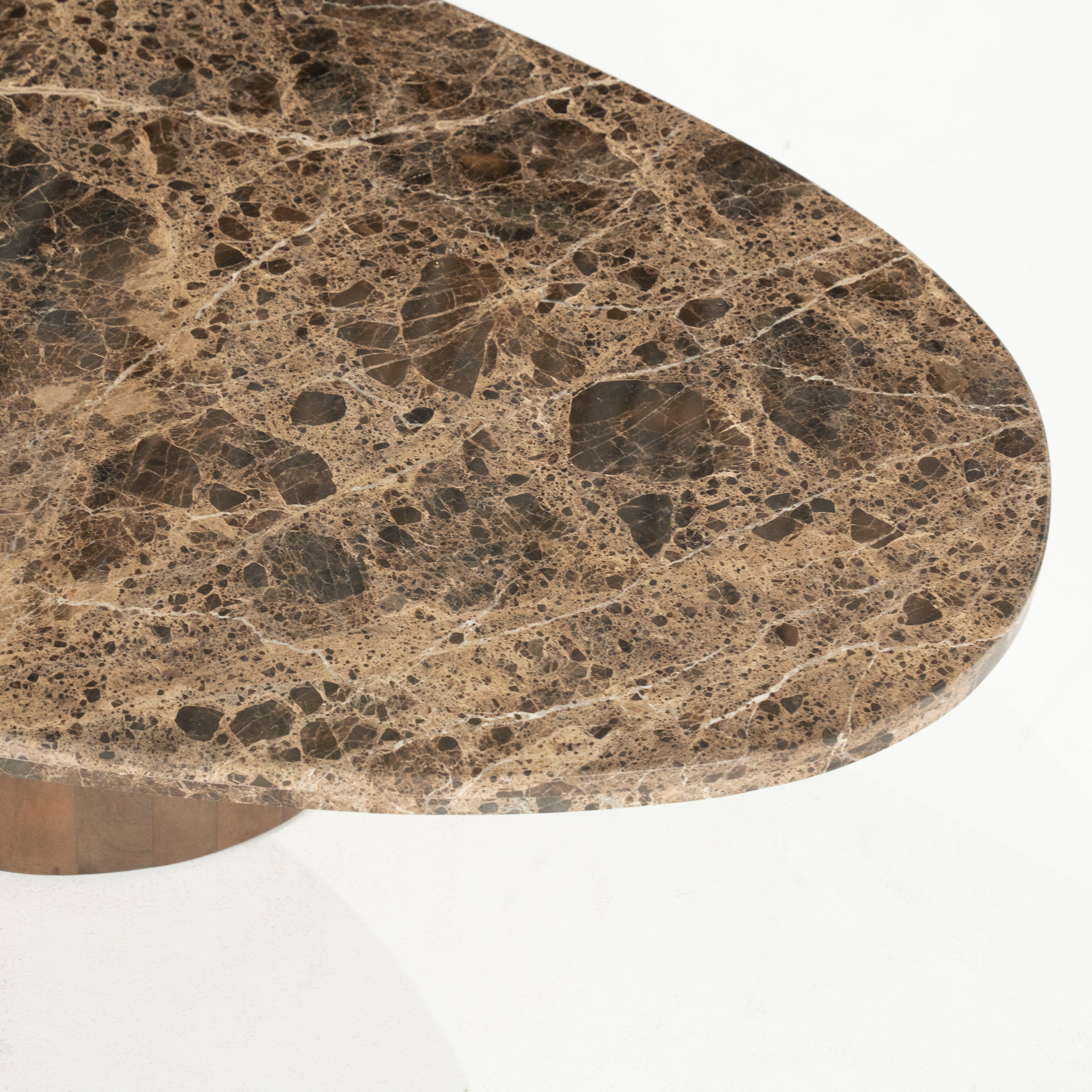 Couchtisch BRADLEY dunkelbrauner Marmor mit Holzgestell