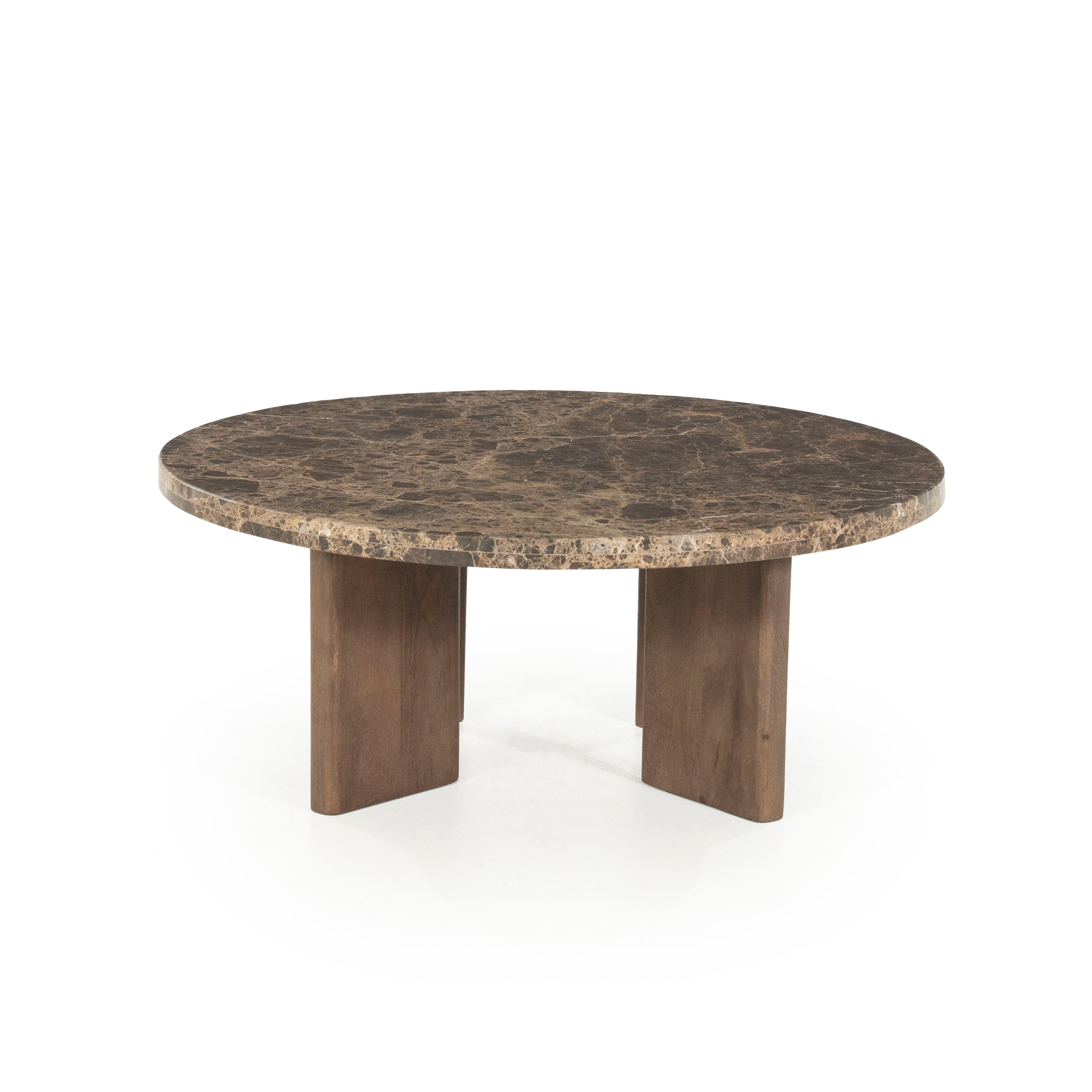 LANDO dark brown marble coffee table with wooden base