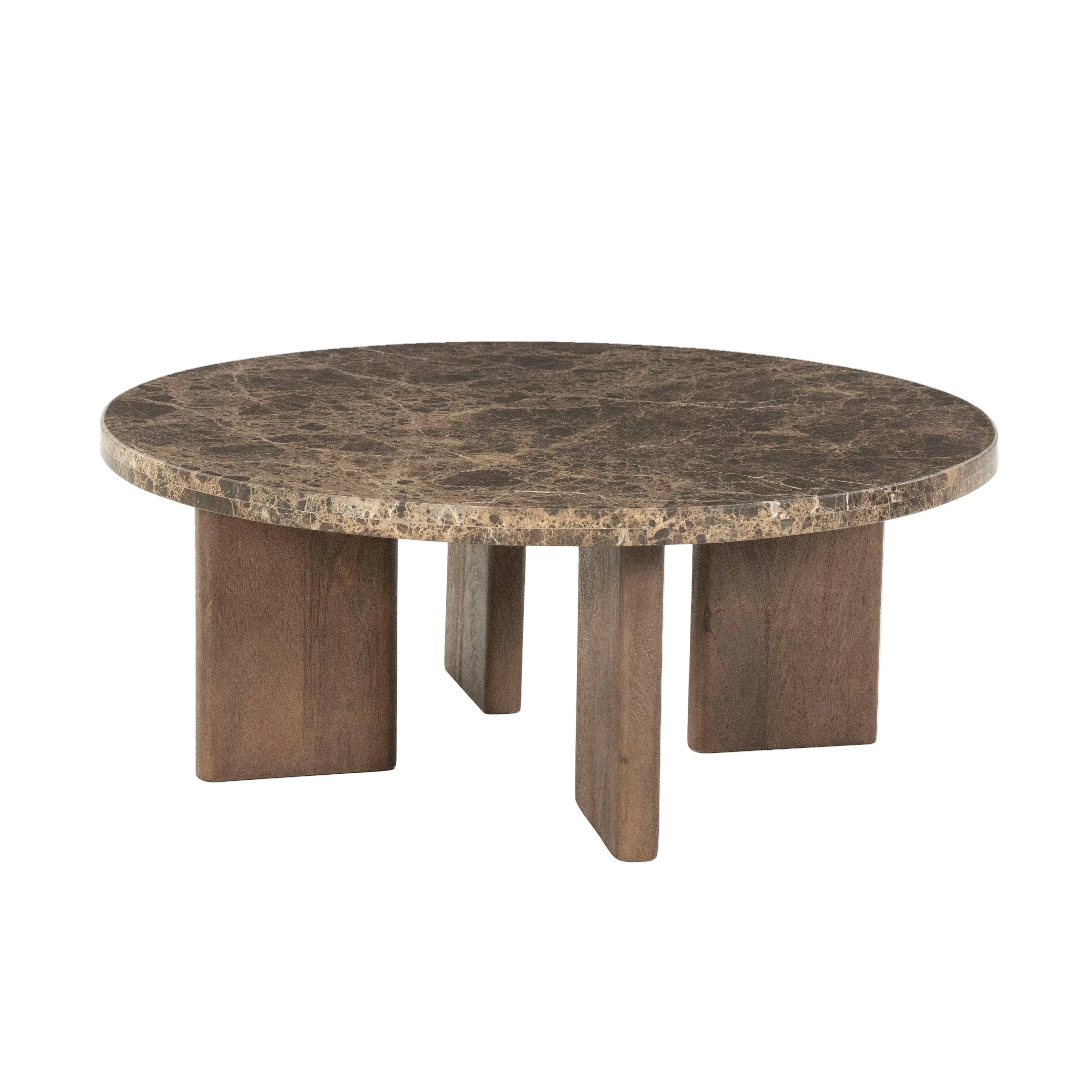 LANDO dark brown marble coffee table with wooden base