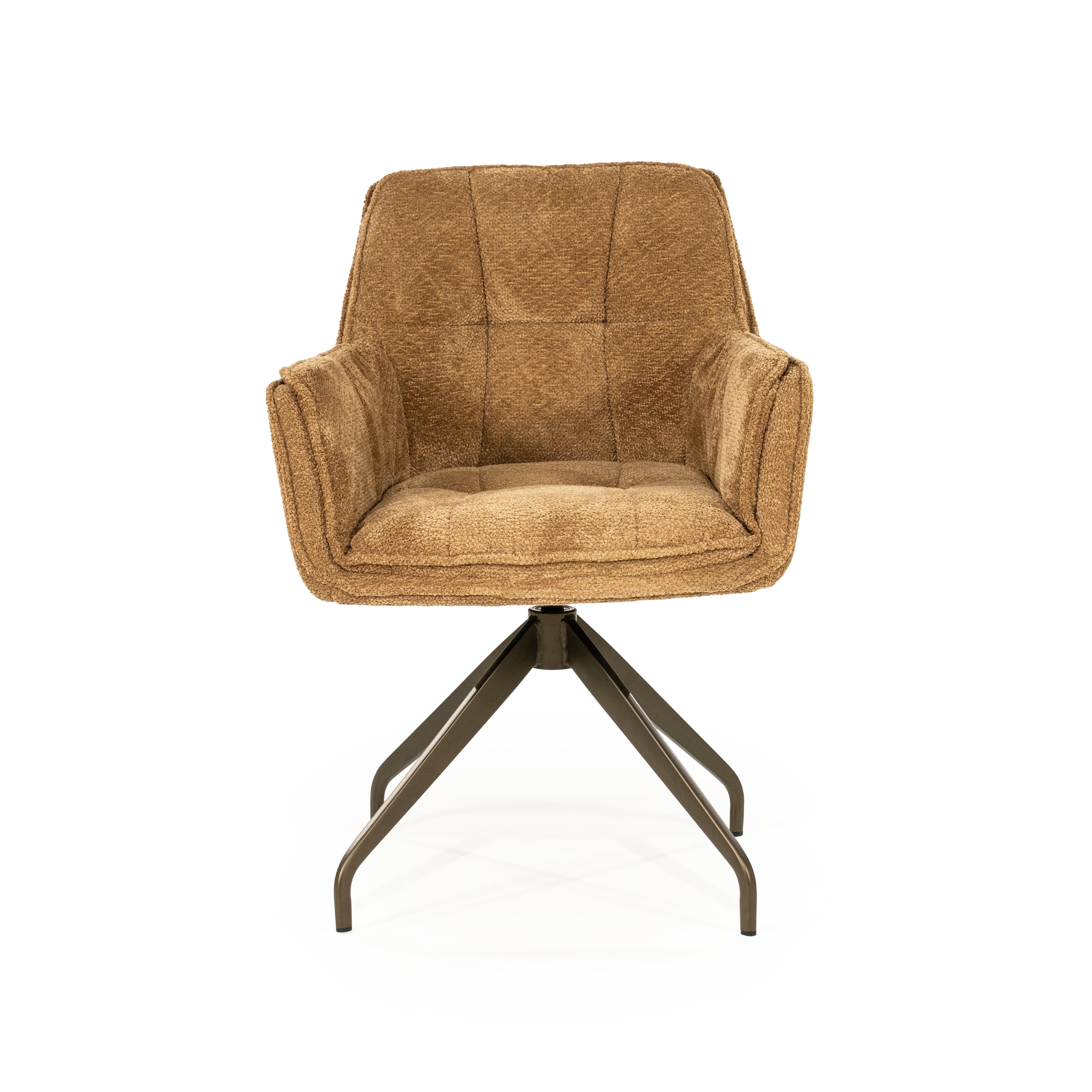 HUGO mustard swivel chair with dark brown base