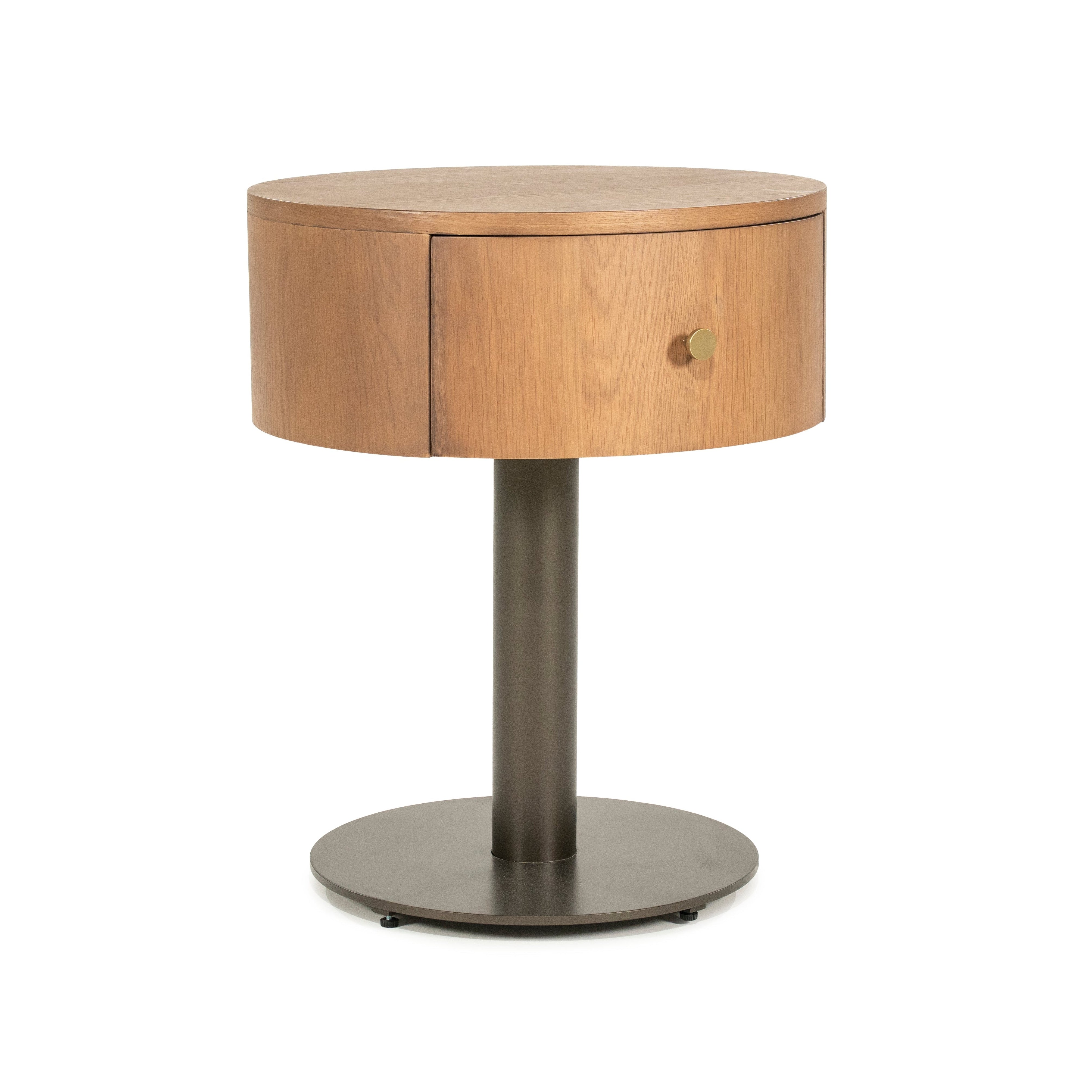 Szafka nocna SKYE ciemne drewno dębowe z metalową podstawą