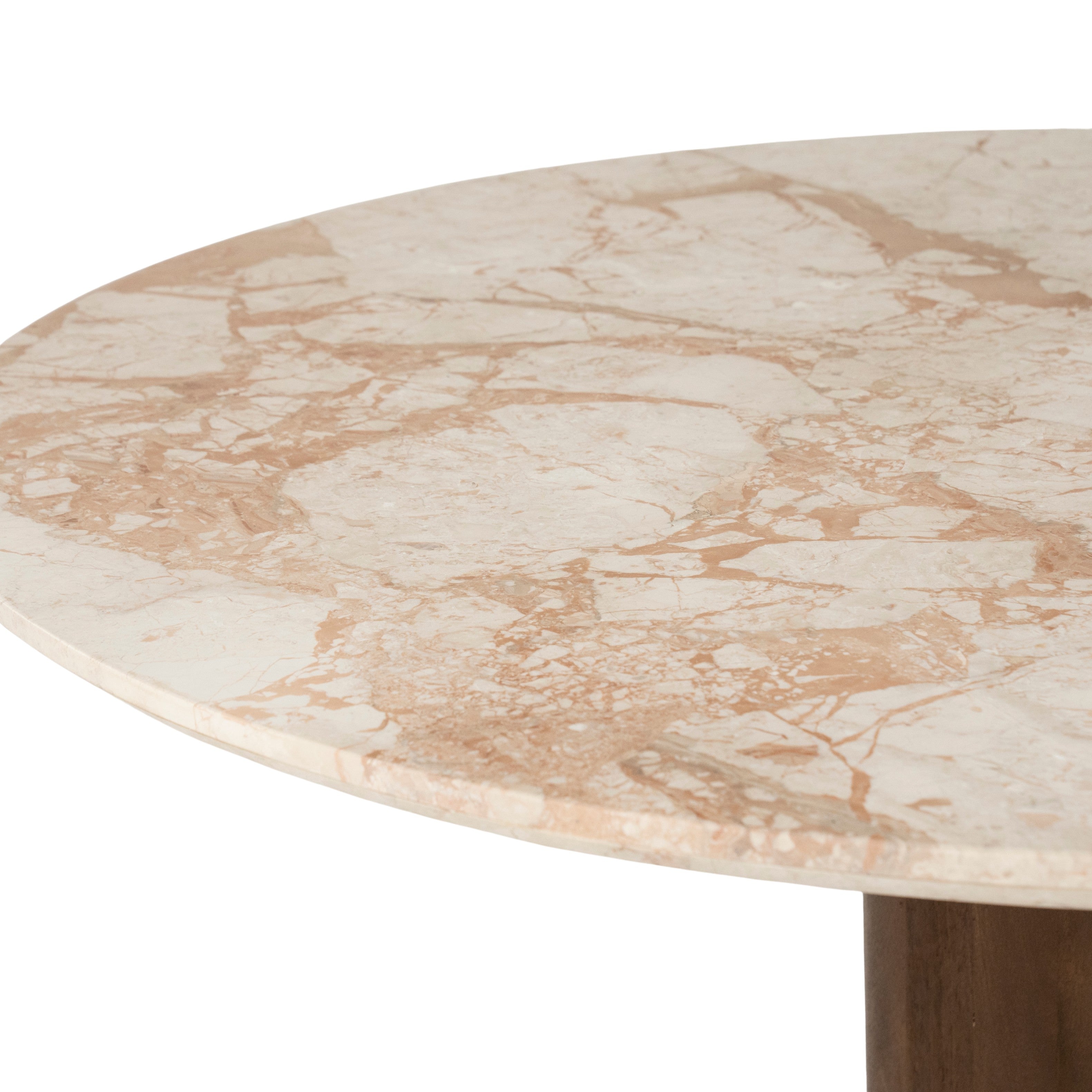 Round TED table with a marble top and a mango wood base.