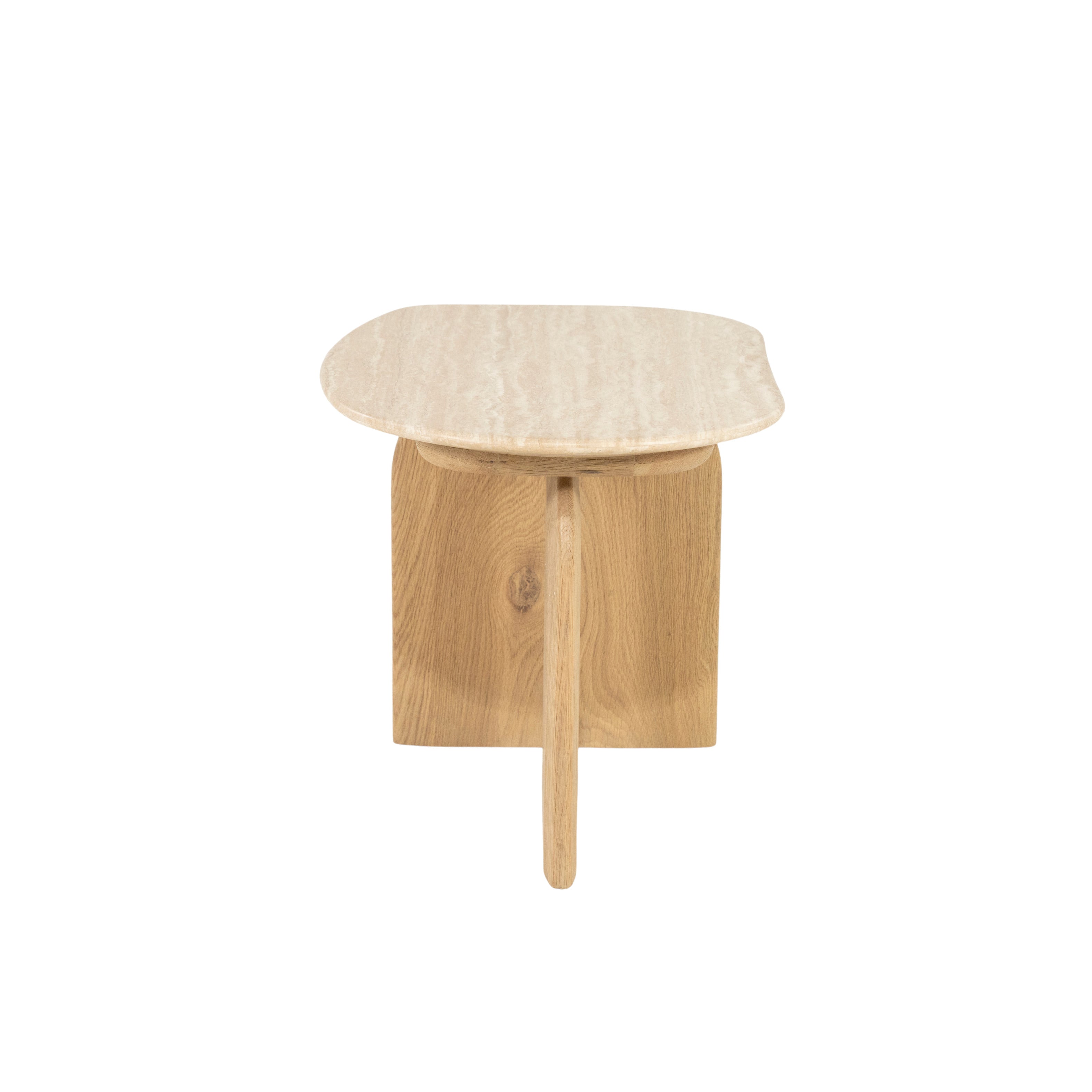 LOVA side table in travertine with an oak base