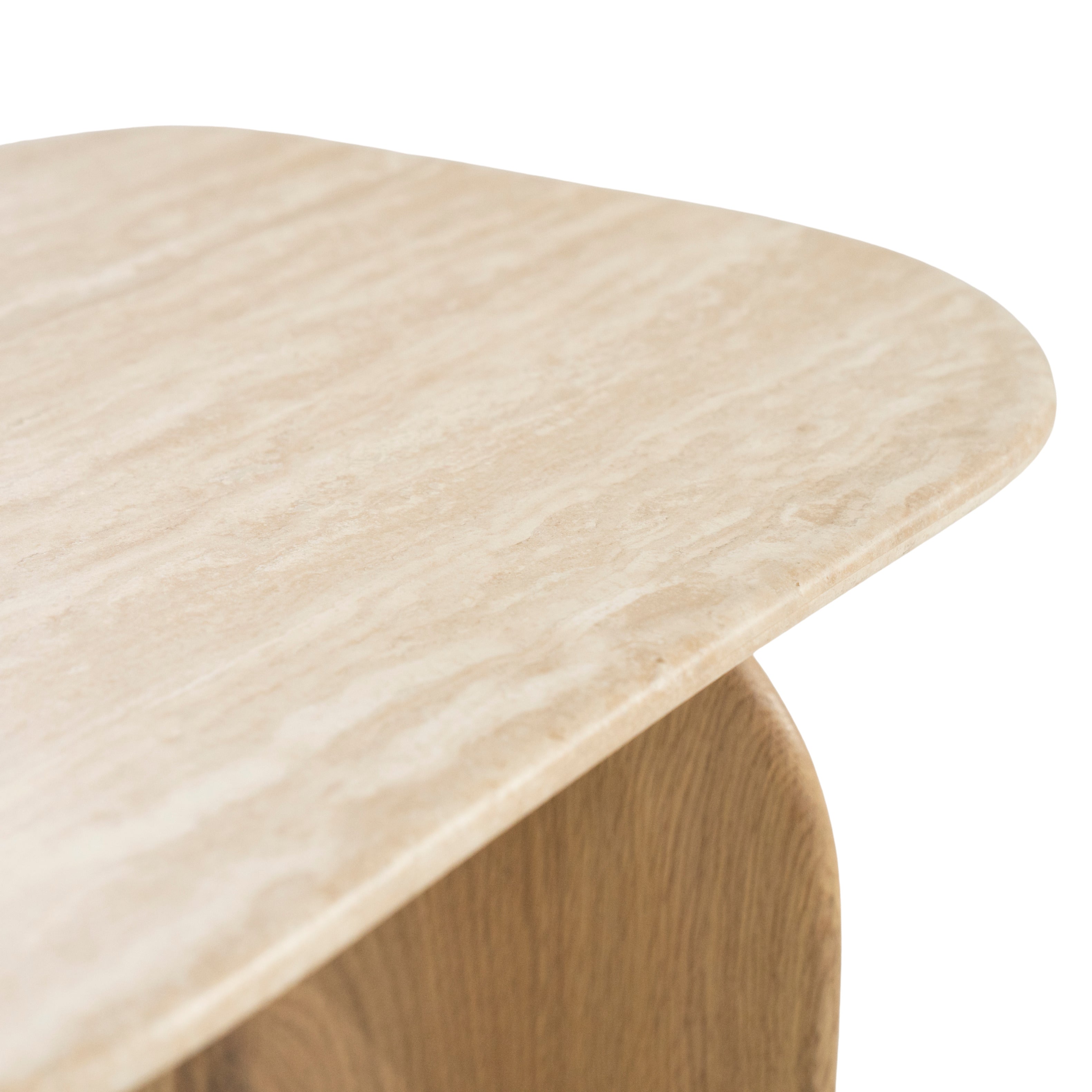 LOVA side table in travertine with an oak base