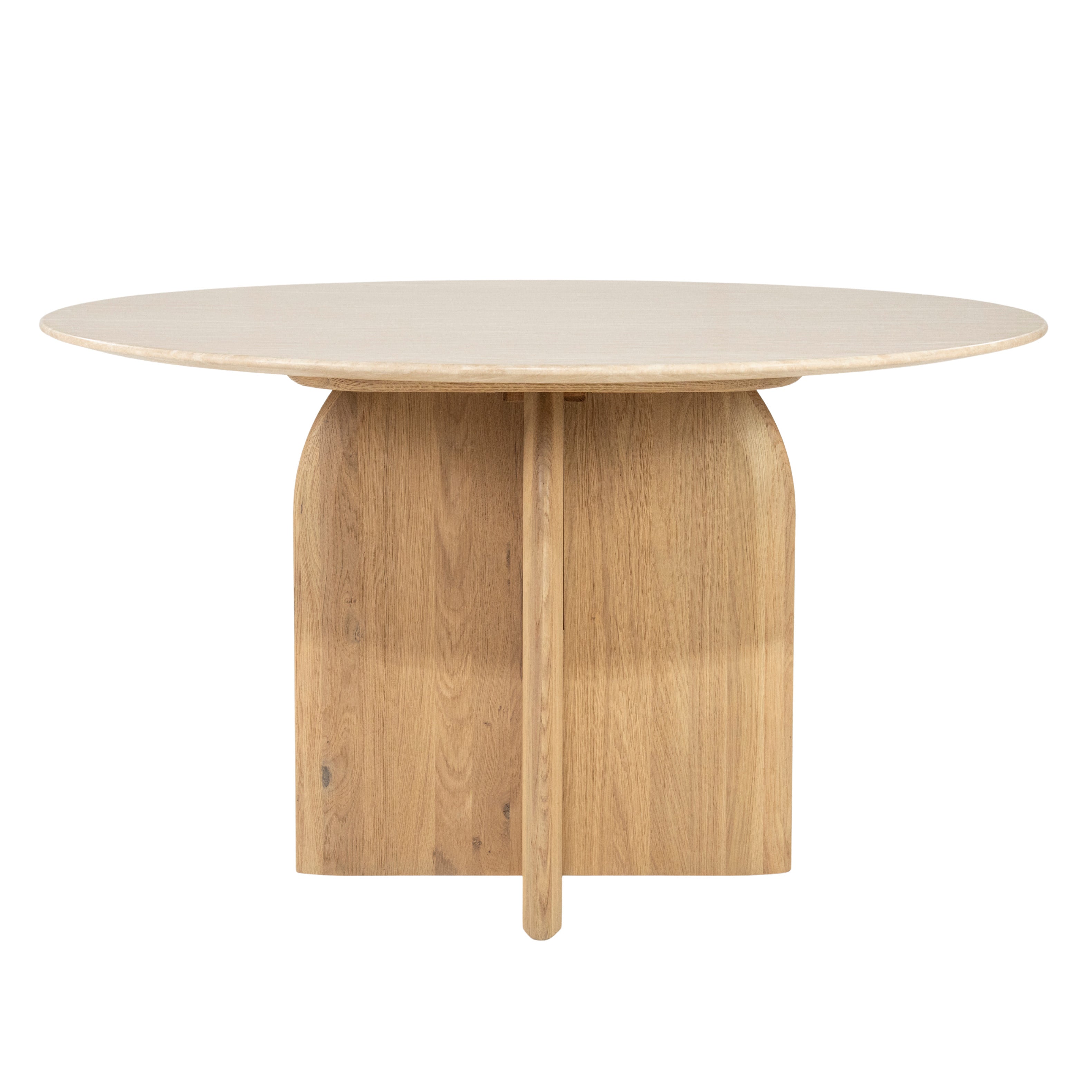 LOVA round table in travertine with an oak base