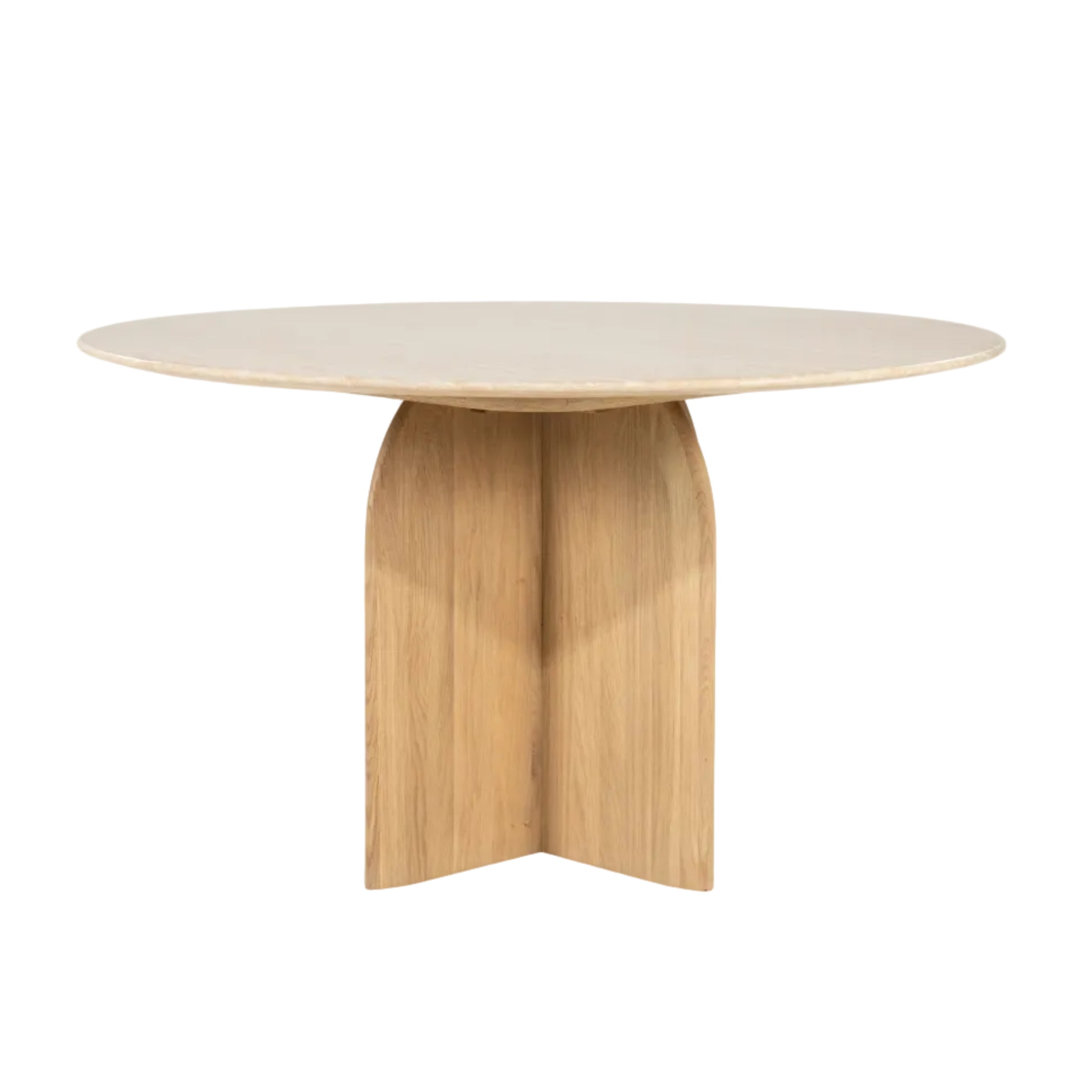 LOVA round table in travertine with an oak base