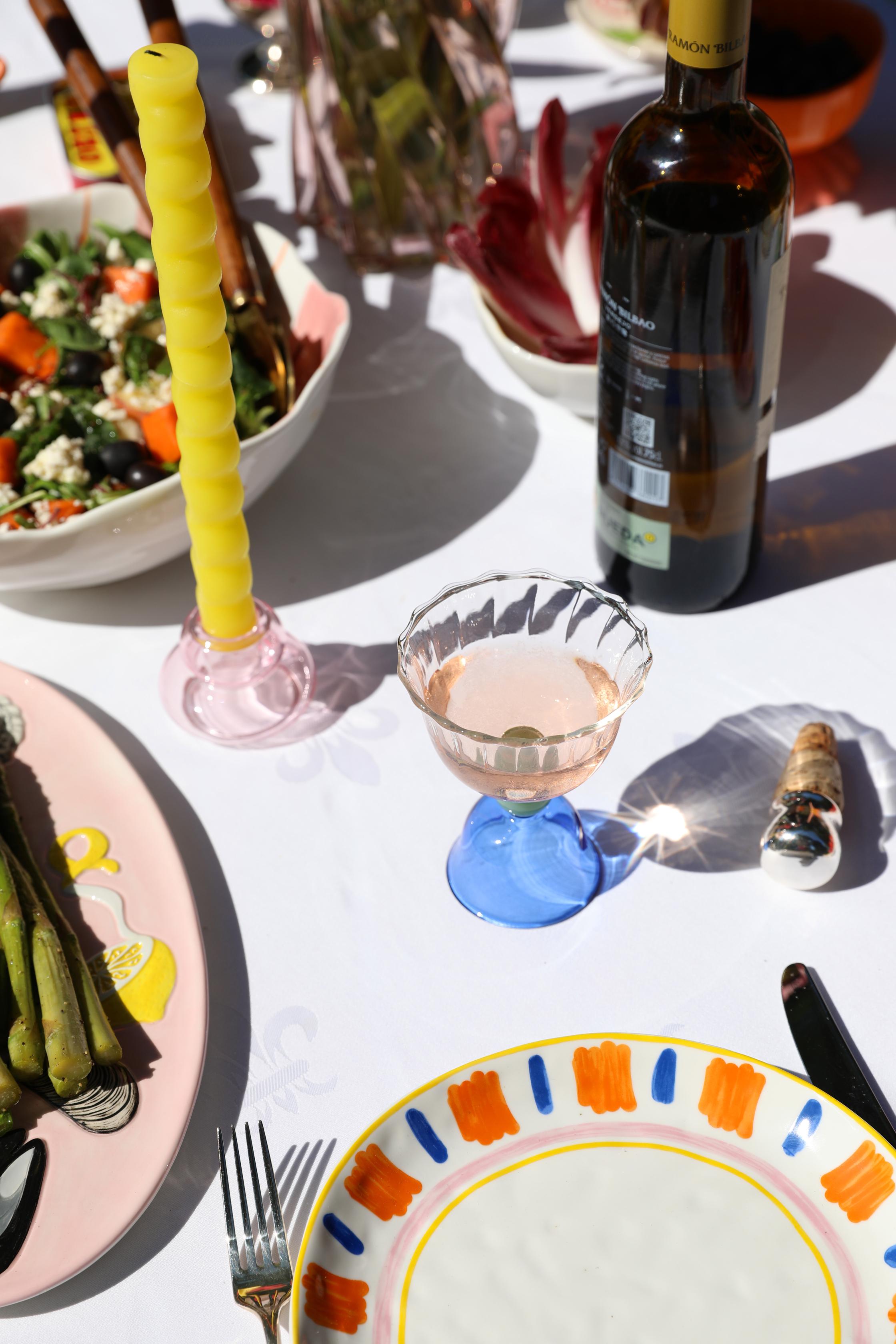 Set von Glaskelchen TULIP blau mit grün