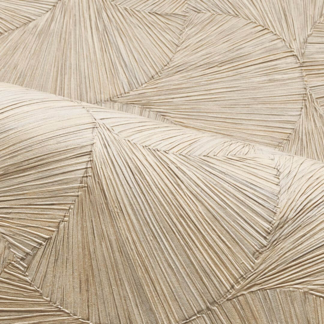 Tapeta strukturalna geometryczna z motywem roślinnym liści LOMBOK - TRAVERTIN beżowy