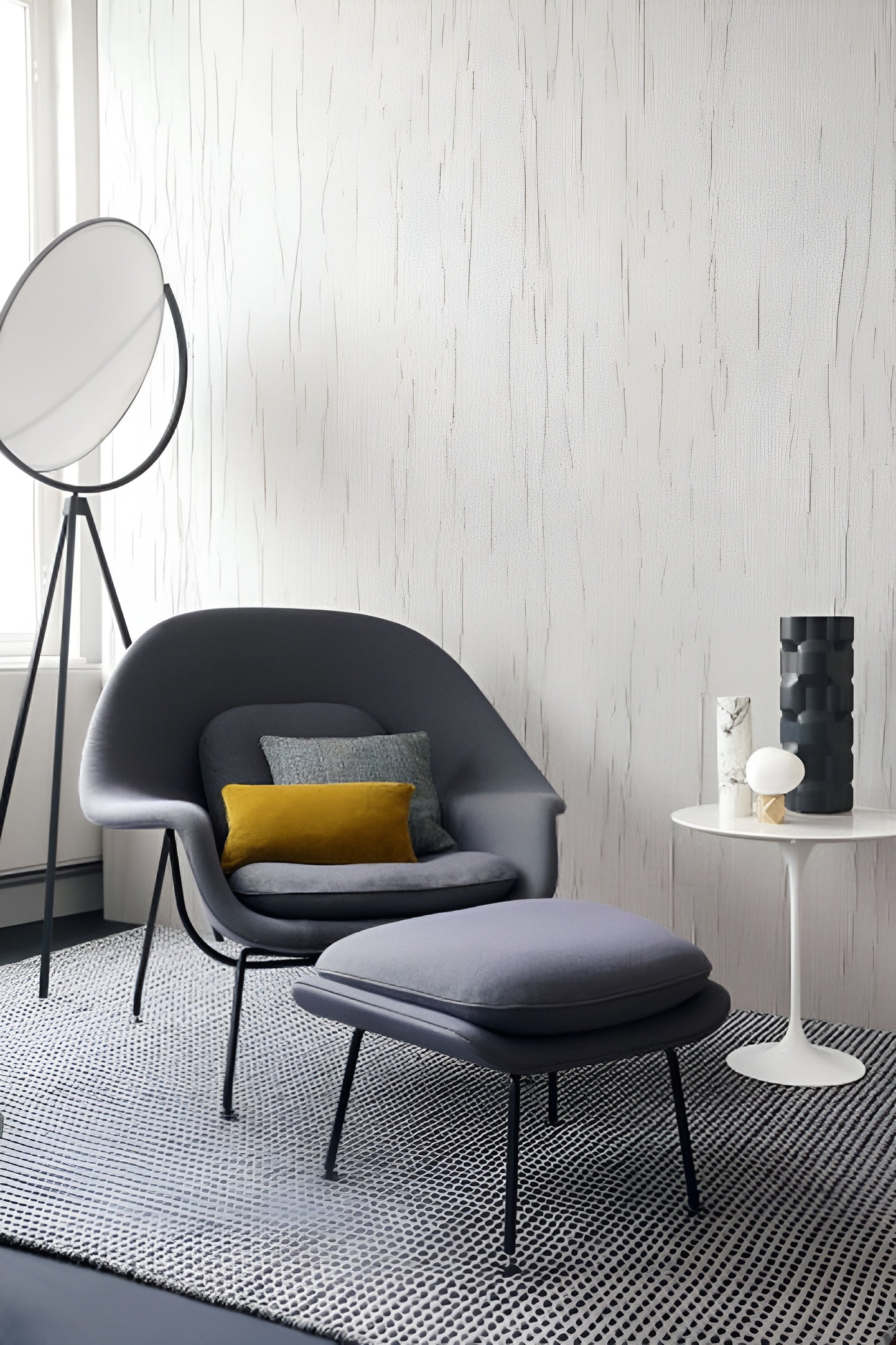 Textile wallpaper with a pleated structure LINON - FLAX WHITE broken white