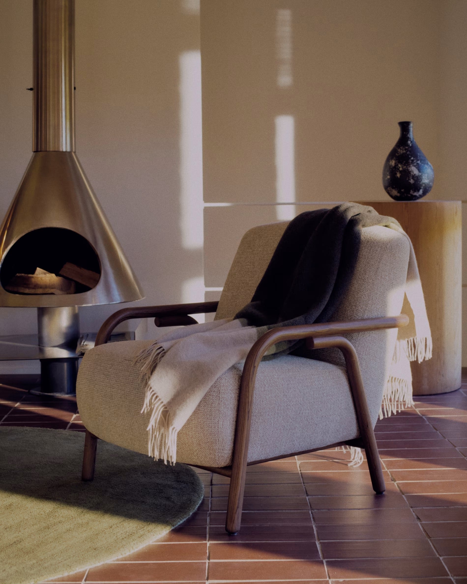 Fotel SYLO beżowy z ciemną jesionową podstawą