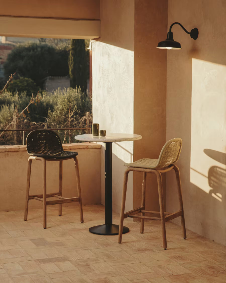 Barhocker ALIPA beige mit Akazienholz