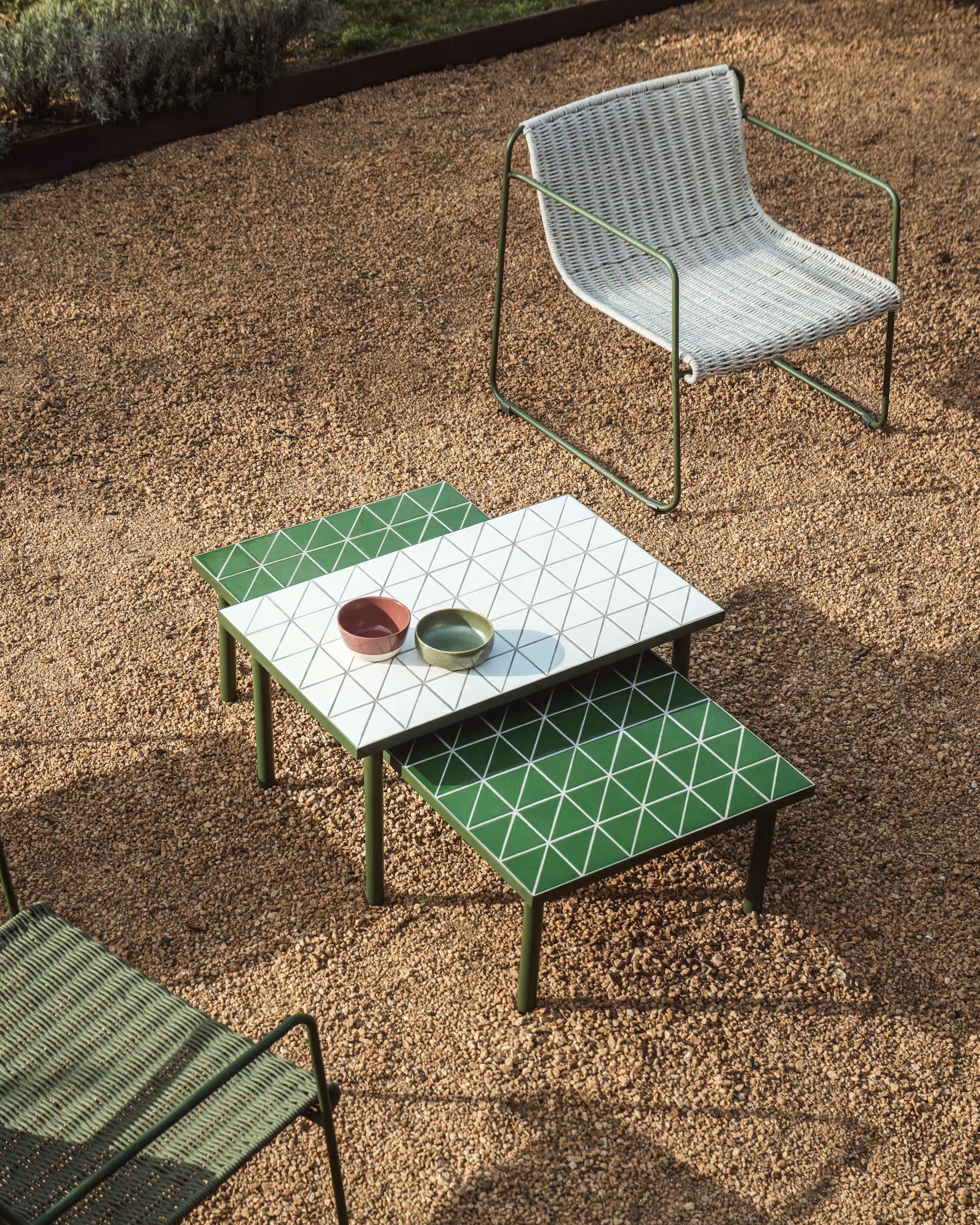 MAURINA Ecru Garden Coffee Table with Green Base