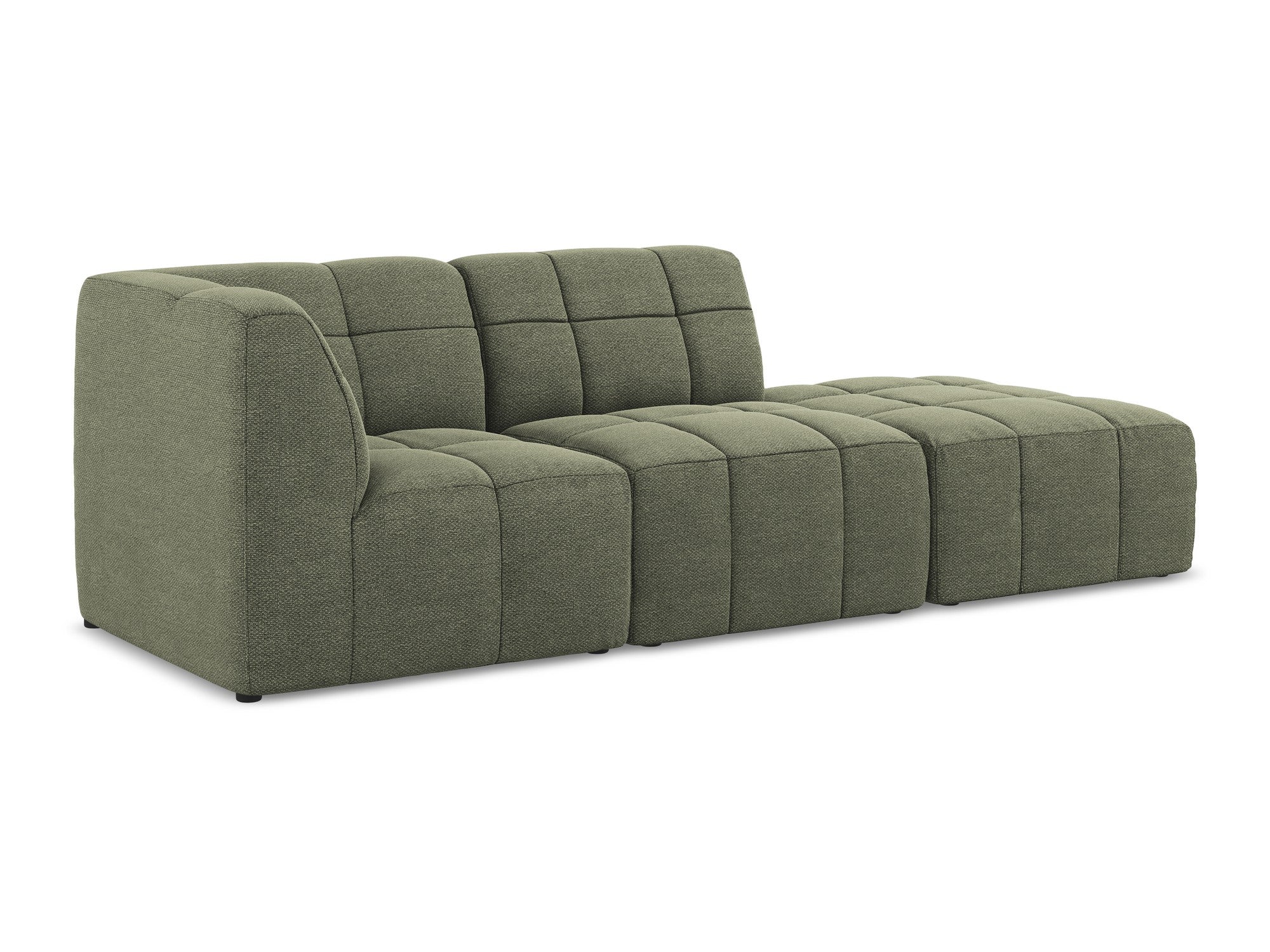 Modulares, linksseitiges, offenes 3-Sitzer-Sofa ALOHA in olivgrünem Boucle