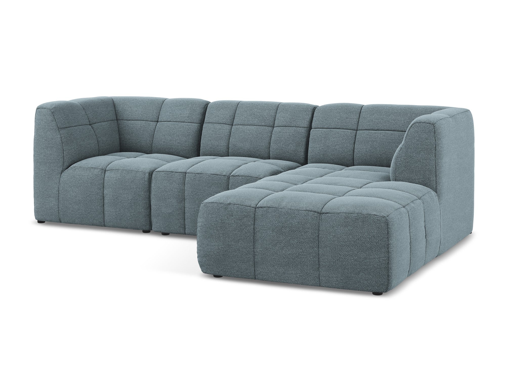 Right-facing modular sofa ALOHA in blue denim boucle, 3-seater
