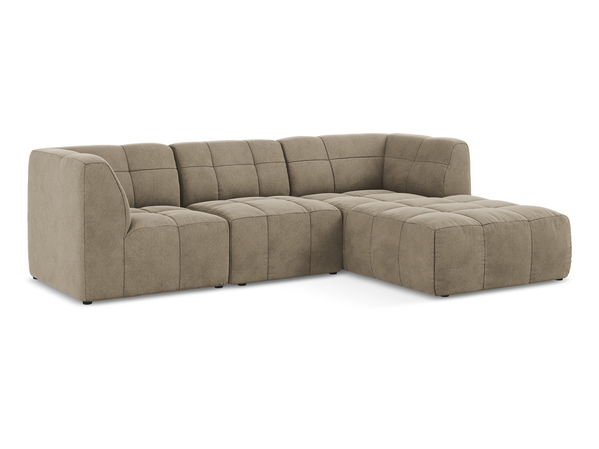 Beige Right-Handed Velvet Modular Sofa for 3 People ALOHA