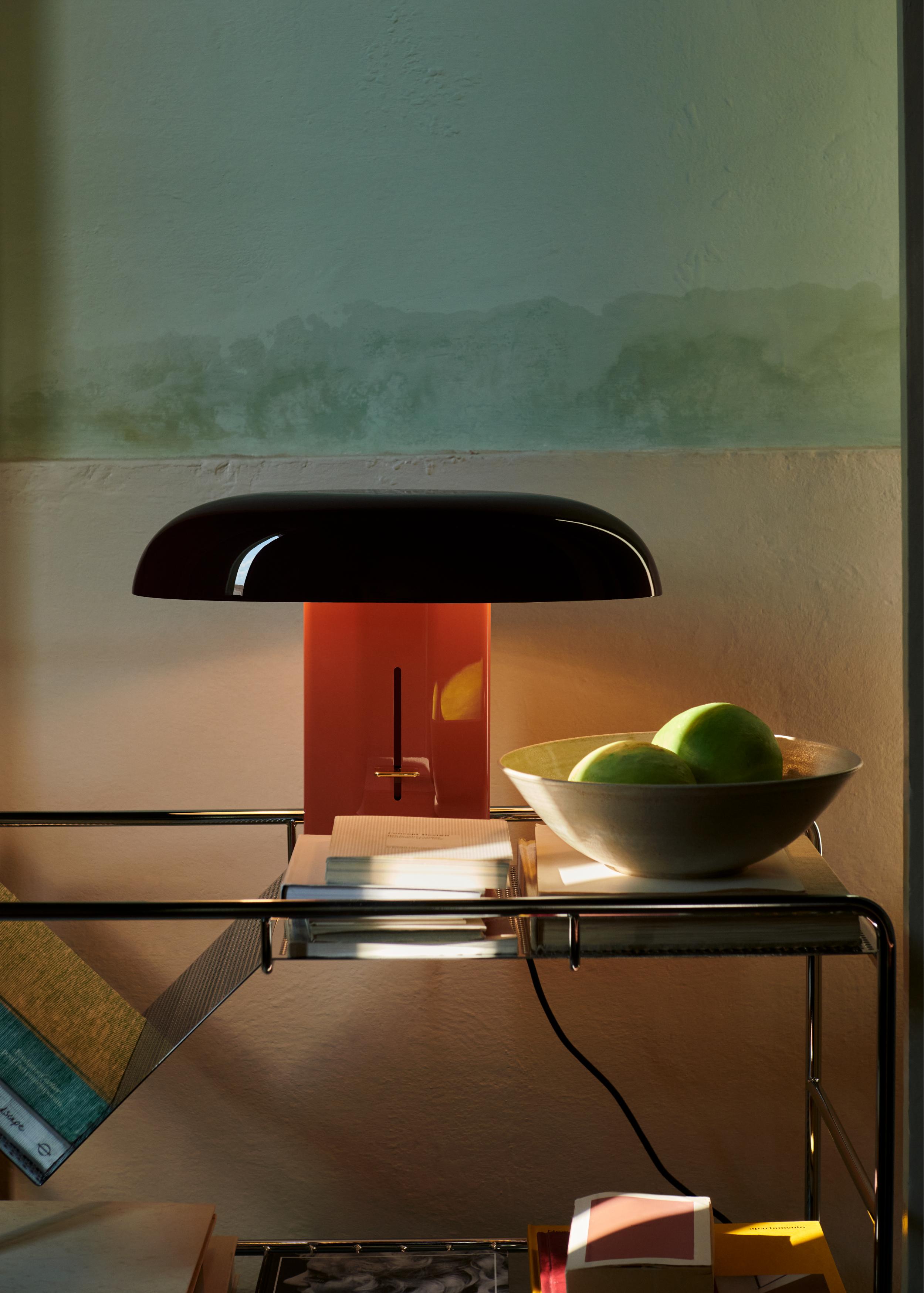 Lampa stołowa MONTERA JH42 rubinowy klosz z bursztynową podstawą