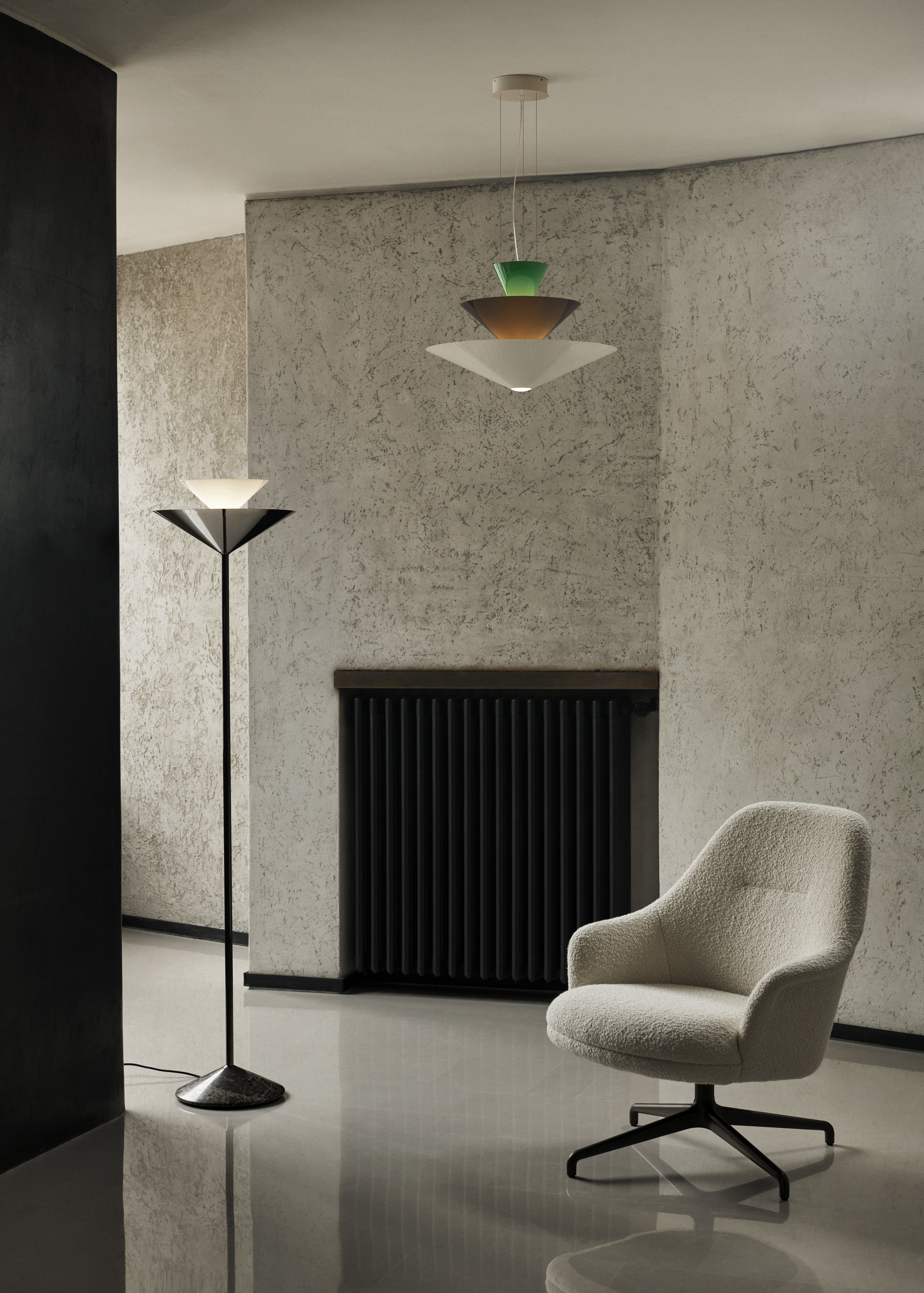 Lampa podłogowa GIO LN28 chromowany z brązową marmurową podstawą