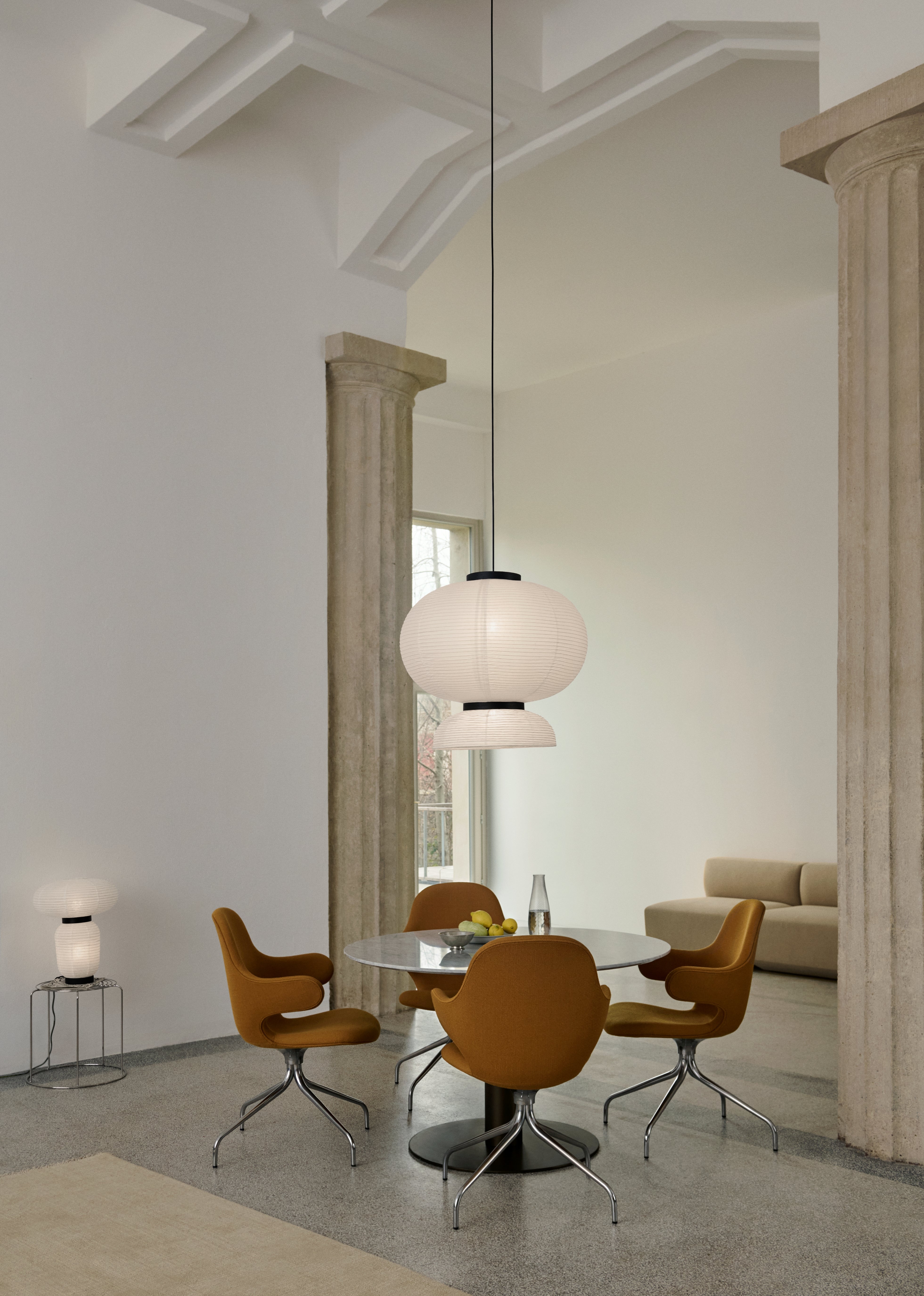 Lampa wisząca FORMAKAMI JH5 biały papierowy klosz z czarnym dębowym wykończeniem