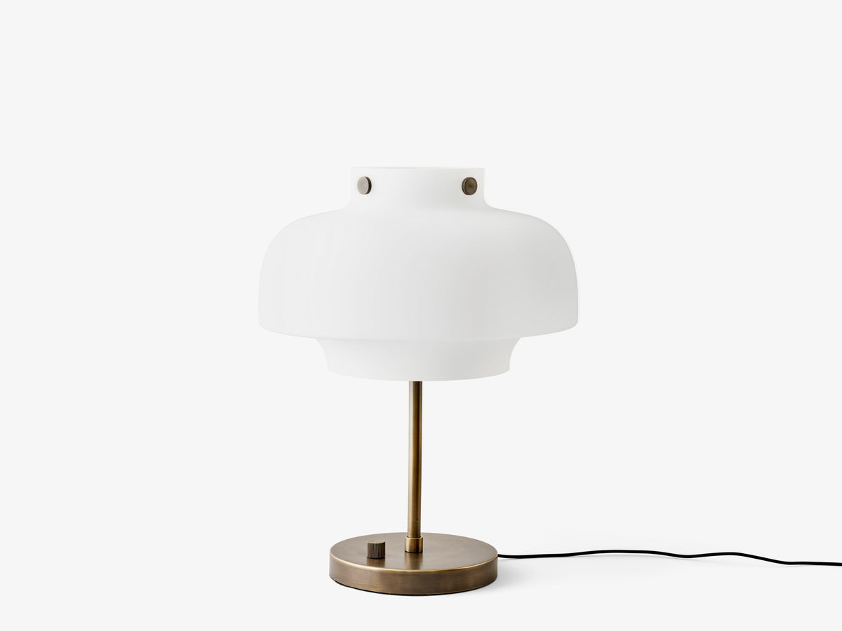 Lampa stołowa COPENHAGEN SC13 opalowy klosz z brązowioną mosiężną podstawą