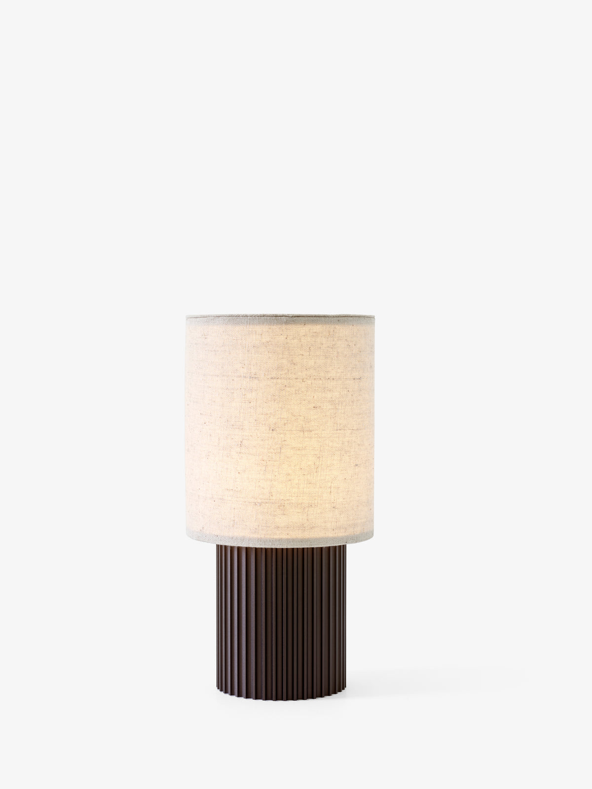 Lampa przenośna MANHATTAN materiałowy klosz z brązową podstawą