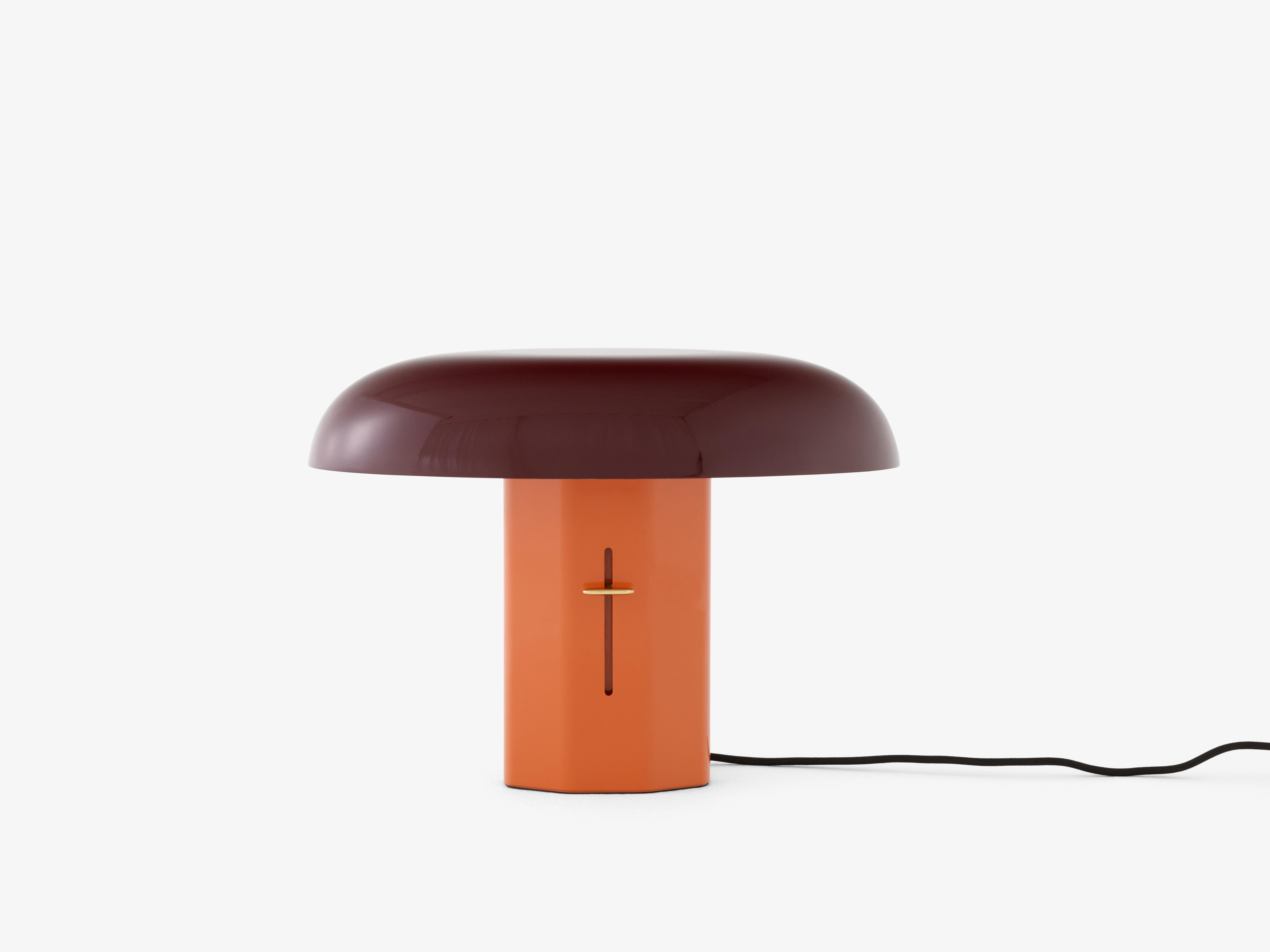 Lampa stołowa MONTERA JH42 rubinowy klosz z bursztynową podstawą
