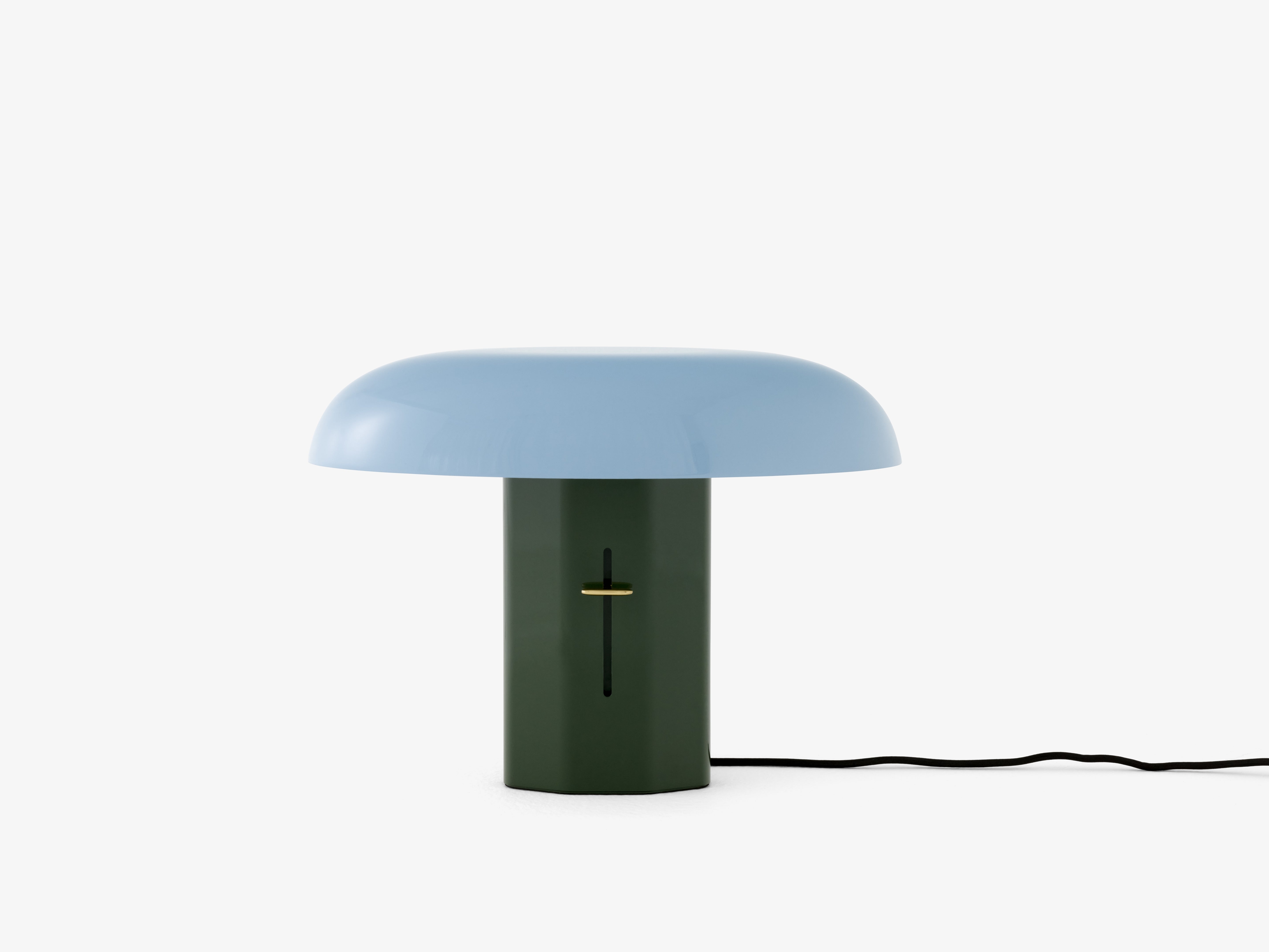 Lampa stołowa MONTERA JH42 błękitny klosz z ciemnozieloną podstawą