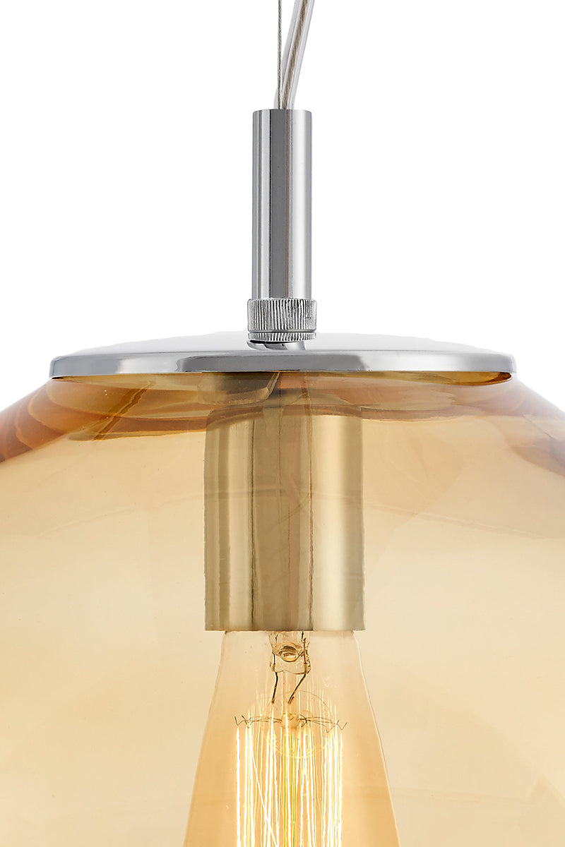 Pendelleuchte AVIA bernsteinfarben mit silbernem Finish
