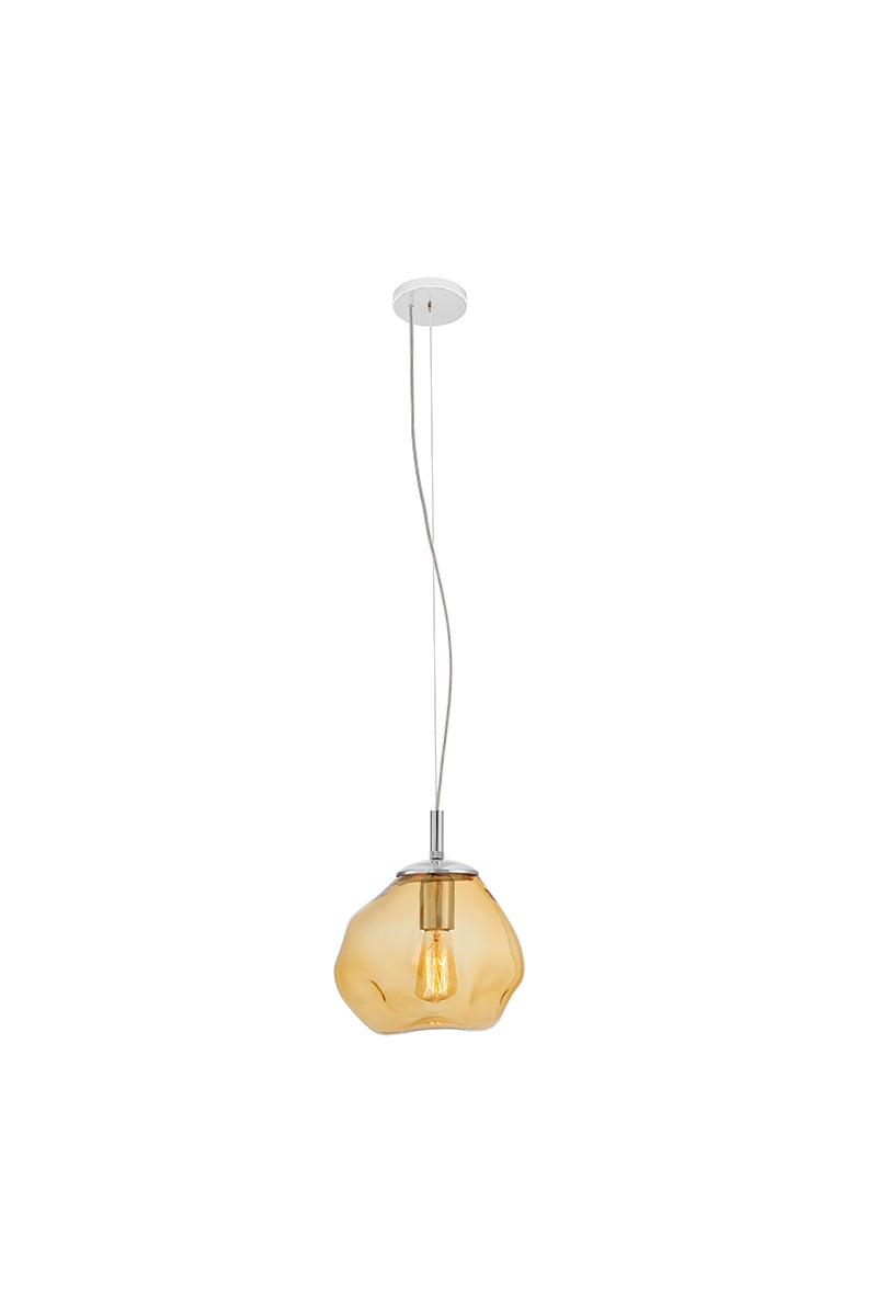 Pendelleuchte AVIA bernsteinfarben mit silbernem Finish