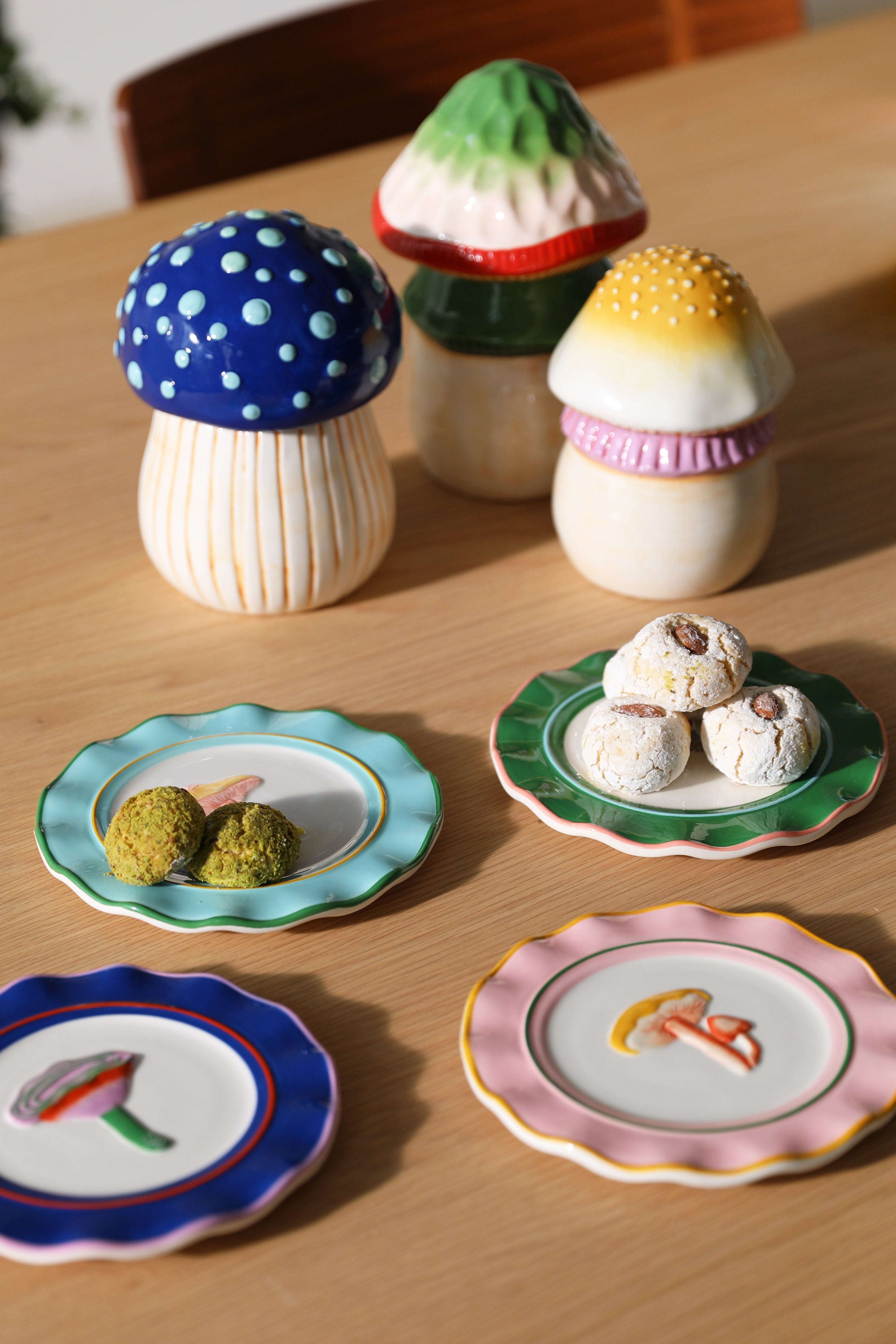 Colorful MAGIC MUSHROOM Dessert Plate Set