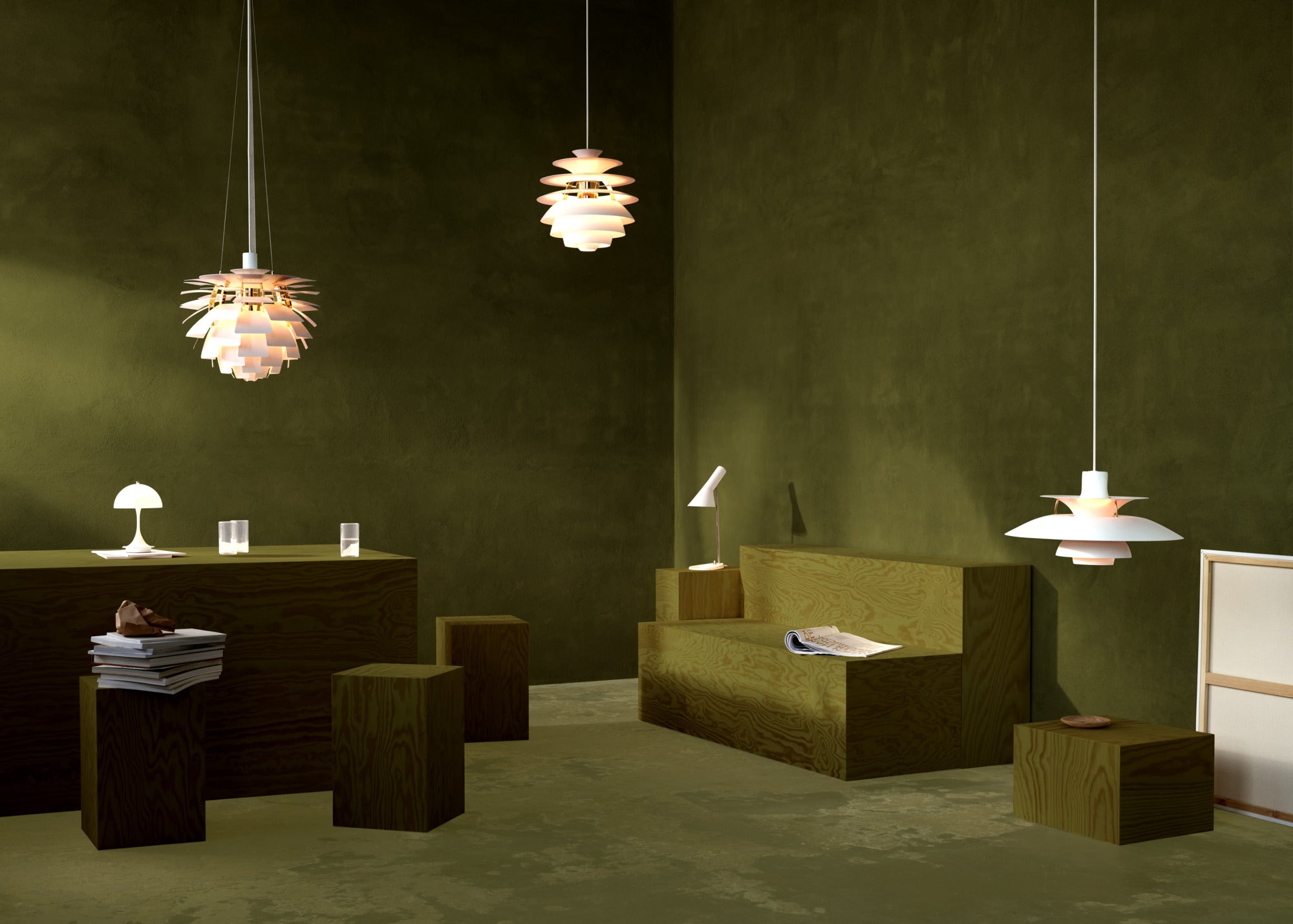 Lampa wisząca PH SNOWBALL brudny zielony z mosiężnym wykończeniem