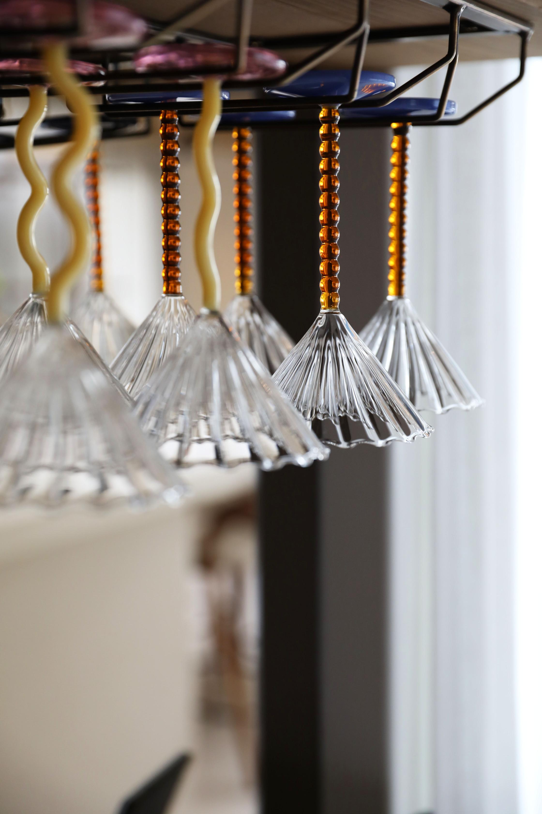 Amber PERLE Glass Goblet Set with Blue