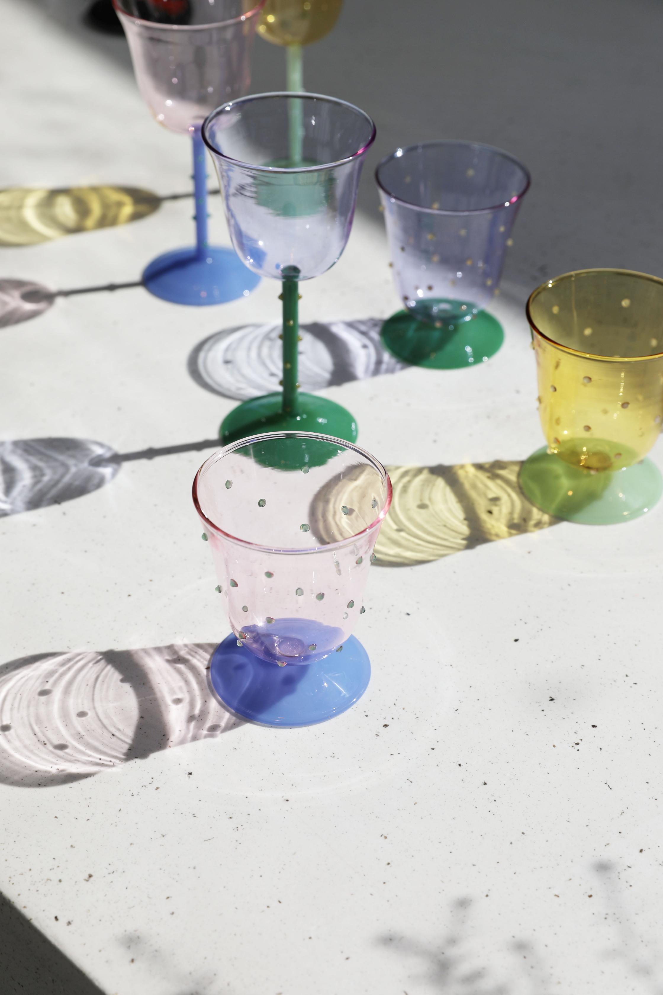 Set of Glass Goblets DOT Green with Yellow