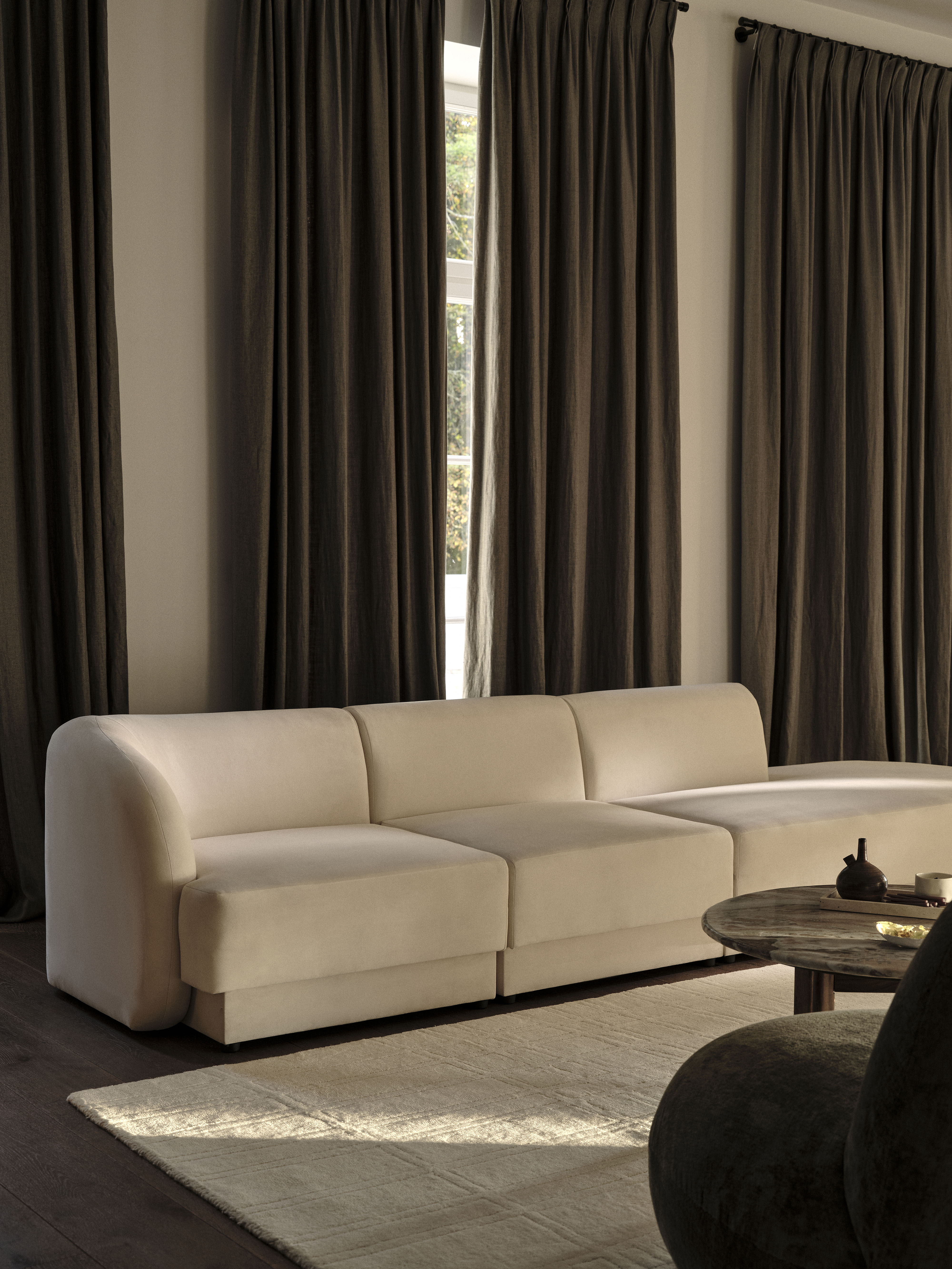 Right-facing velvet modular corner sofa for 7 people MILEY cappuccino