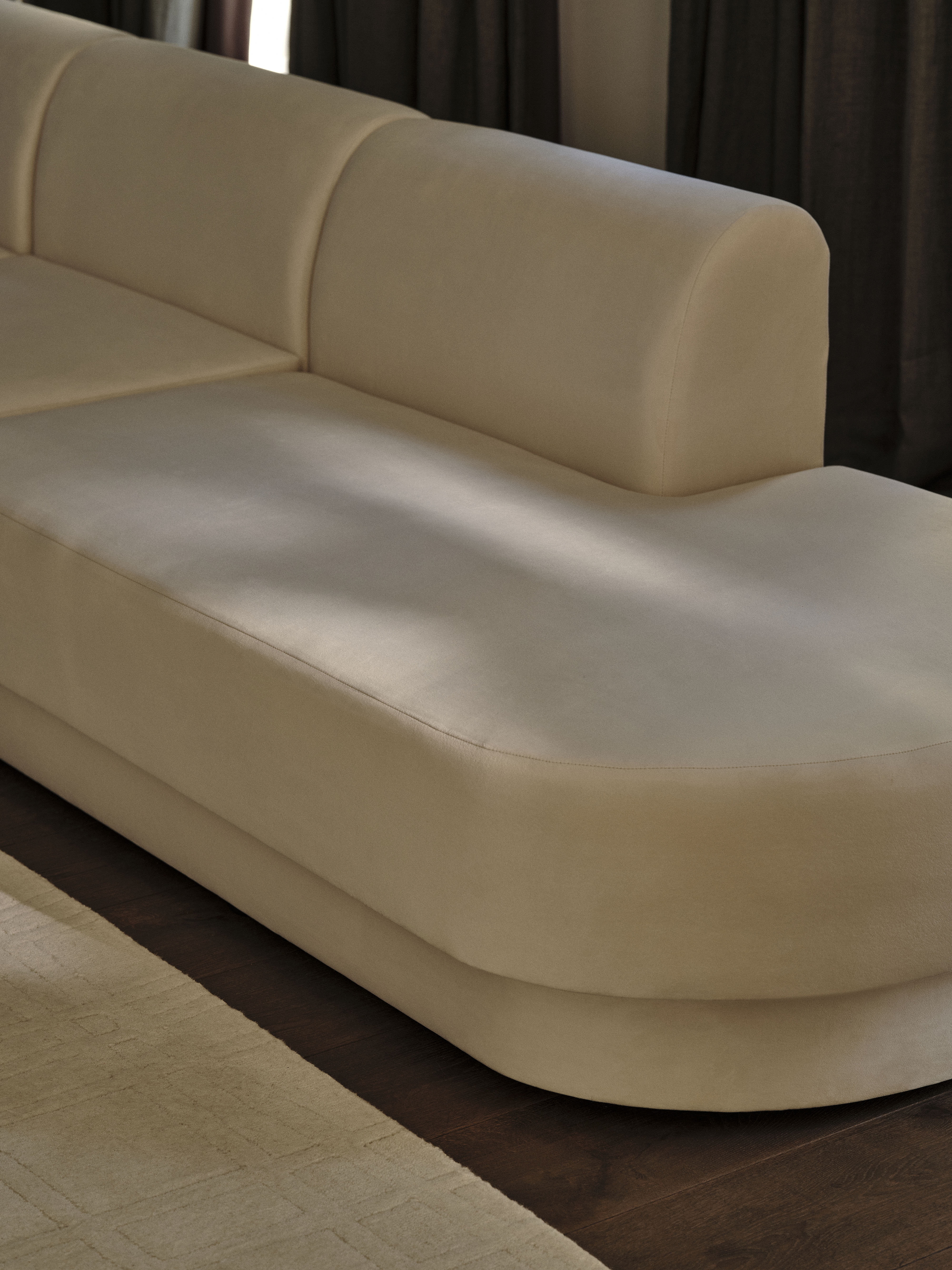 Right-facing velvet modular corner sofa for 7 people MILEY cappuccino