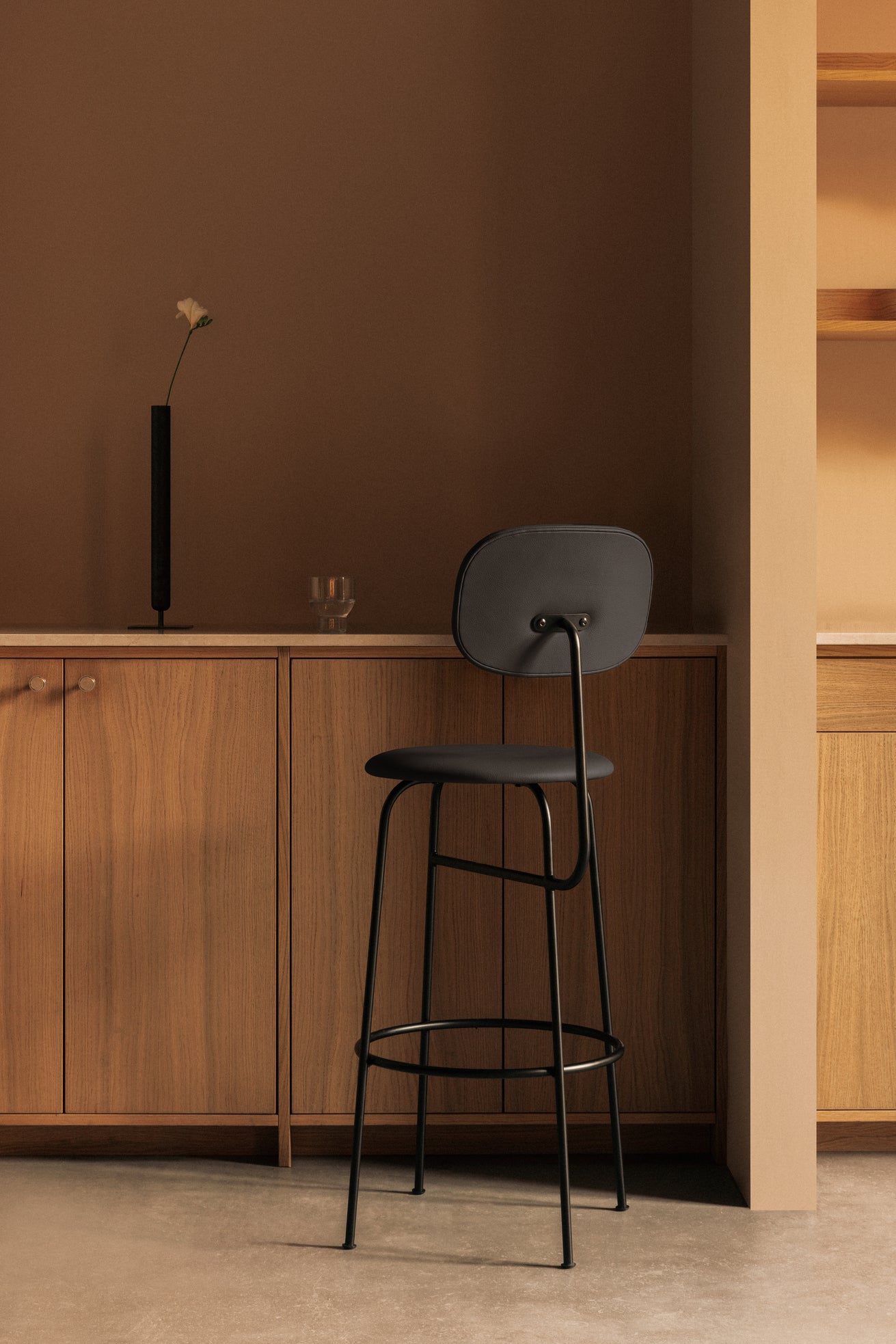 AFTEROOM PLUS stool in oak with a mustard upholstered seat