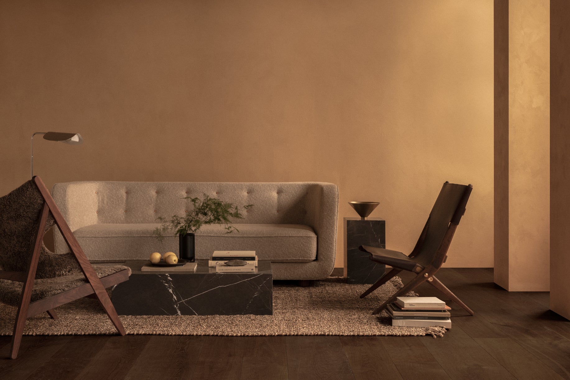 PLINTH Coffee Table White-Brown Marble