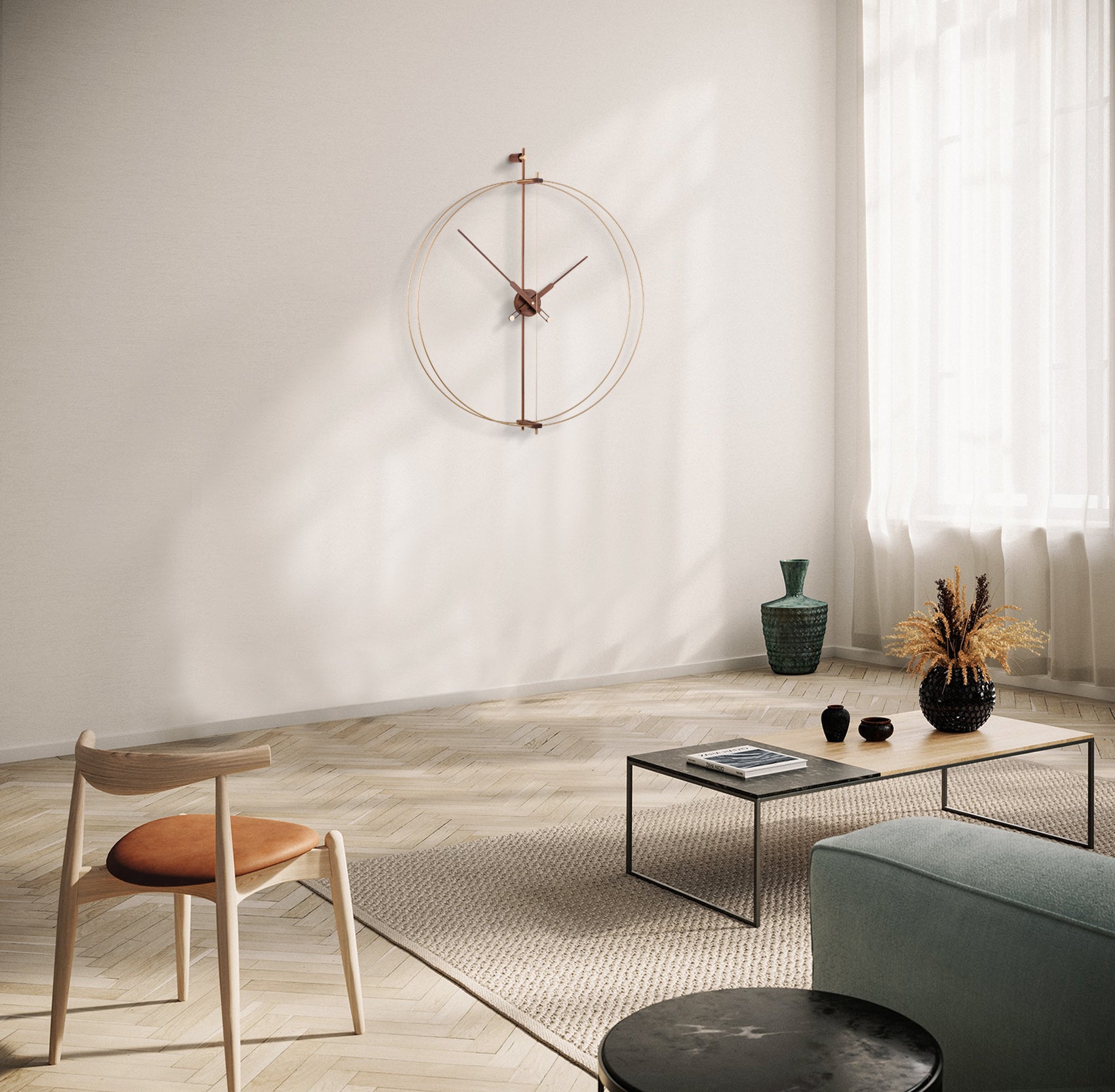 BARCELONA PREMIUM wall clock walnut wood with brass